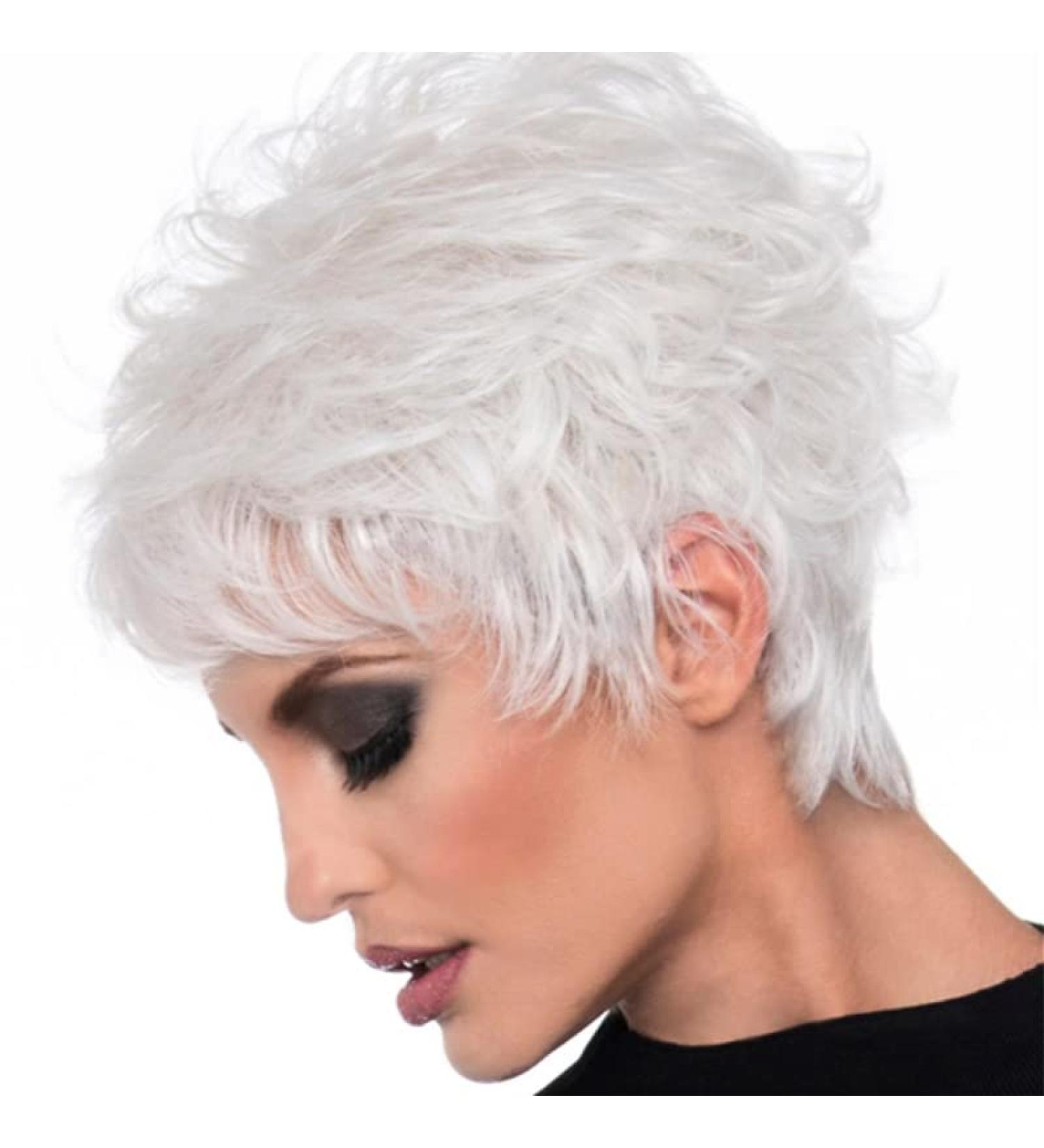 Buy Silver White Short Hair Wig for Women - Slanted Bangs Upturned Styling | International Shipping Available - Buy Online on GoSupps.com