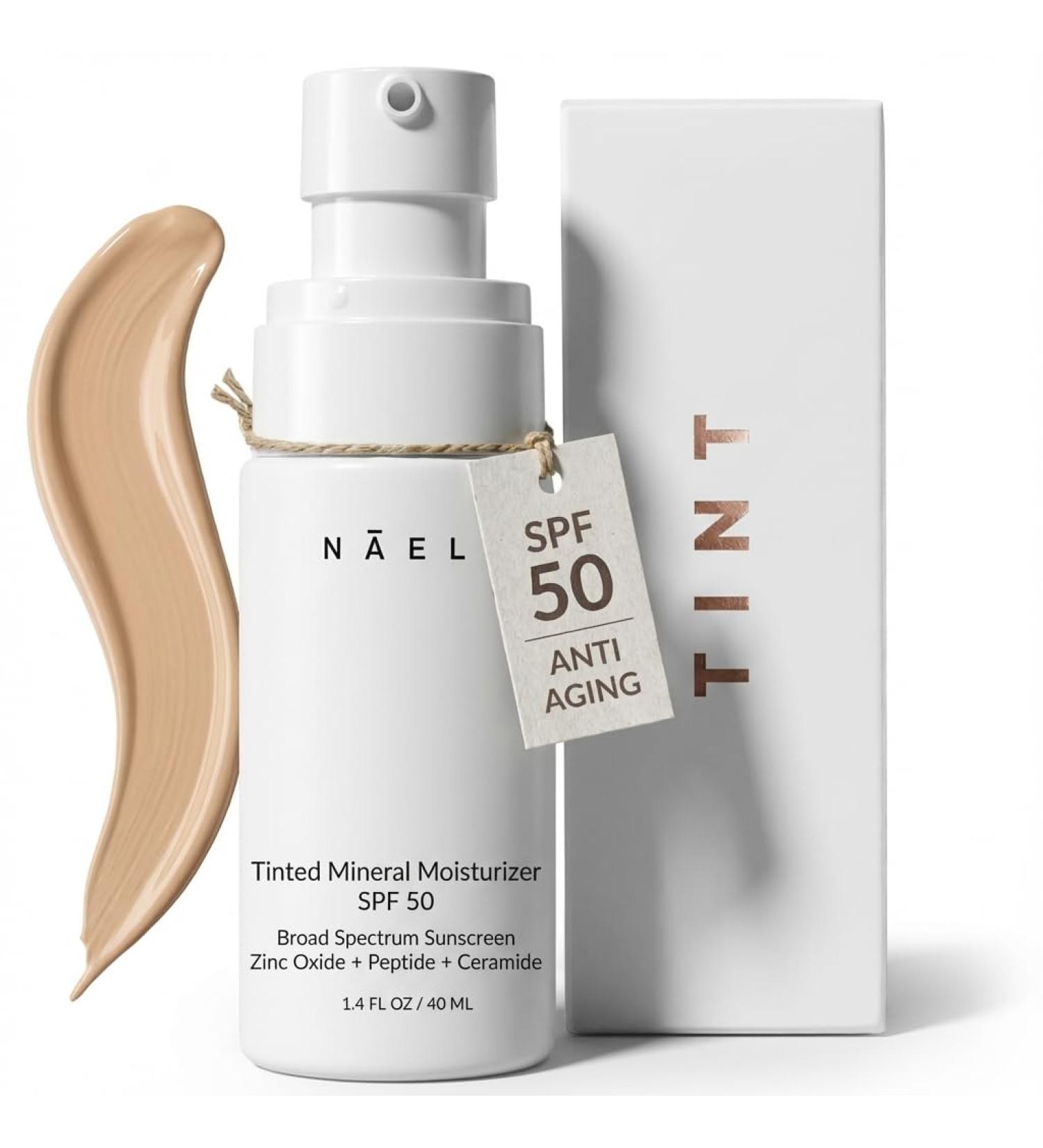 NAELI Anti Aging Tinted Moisturizer SPF 50 Mineral Sunscreen for Face with Zinc Oxide Peptides & Ceramides Natural Hydrating Universal Tint - 1.4 oz Medium - Buy Online on GoSupps.com