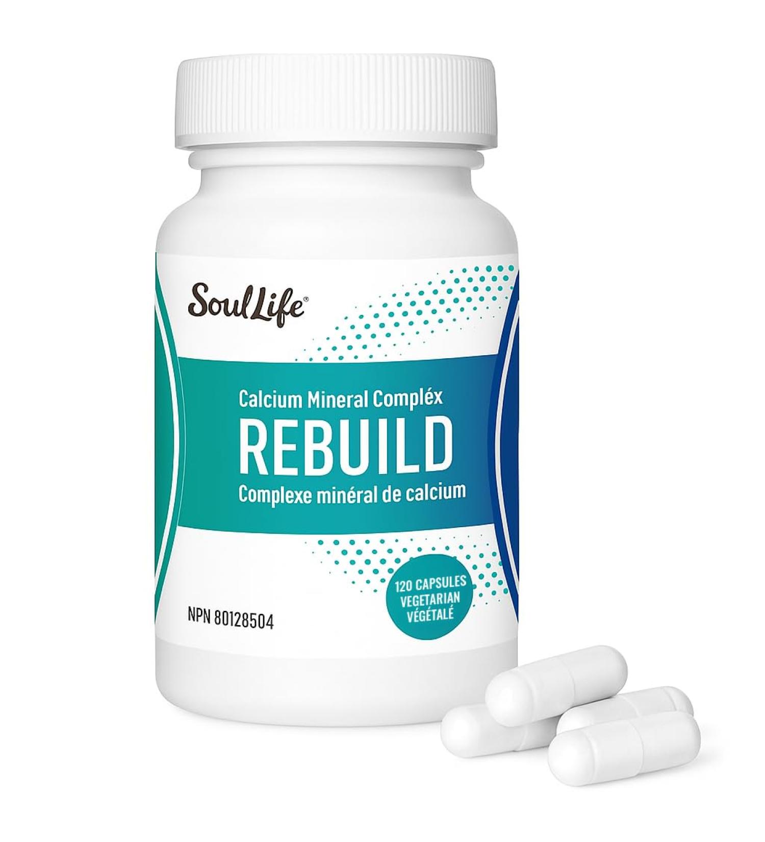 SoulLife Rebuild -Calcium Mineral Complex with Magnesium - Made with Lithothamnium Calcareum Seaweed - Plant-Based Daily Vitamins for Joint Support Supplement - 120 Vegetarian Capsules - Buy Online on GoSupps.com