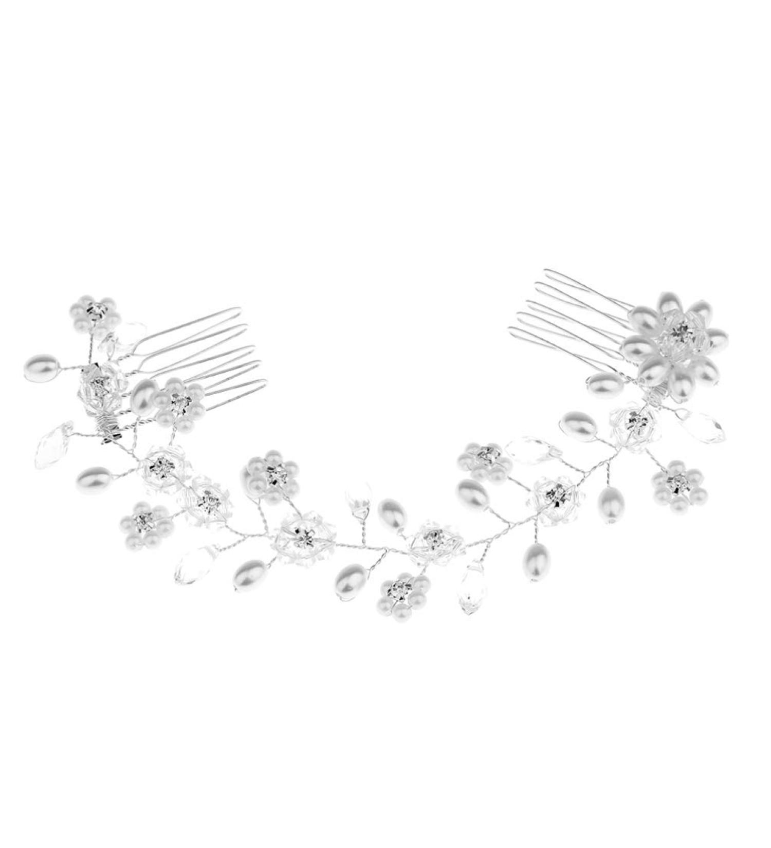 FRCOLOR Bridal Wedding Hair Comb Rhinestone Pearl Flower Side Comb Alloy Hair Piece Headwear Hair Accessories For Wedding Banquet Party (Silver) - Buy Online on GoSupps.com