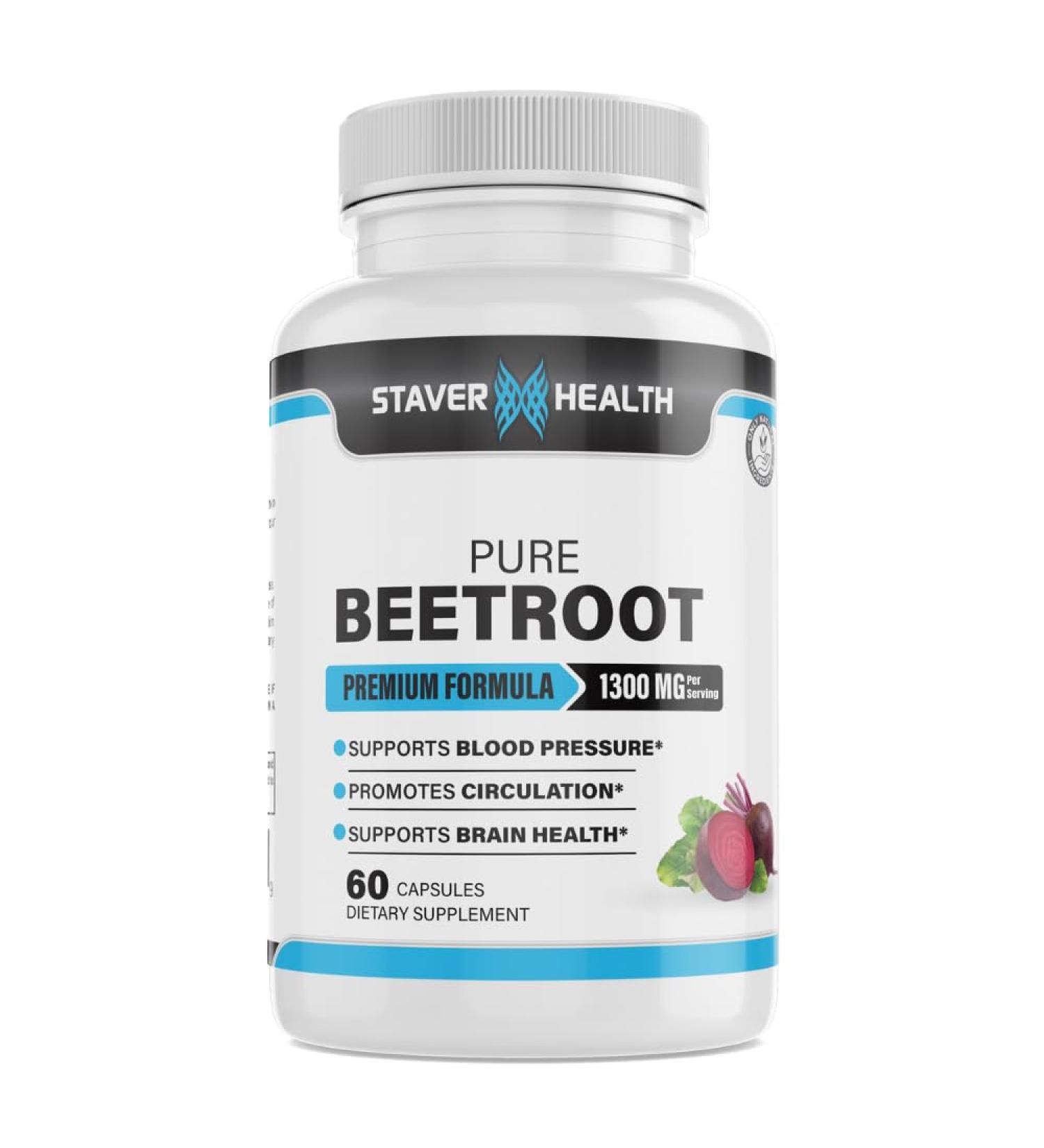 Organic Pure Beetroot Capsules 1300 mg - Boost Nitric Oxide & Cardiovascular Health | Non-GMO Vegan Gluten-Free (60 Count - Buy Online on GoSupps.com