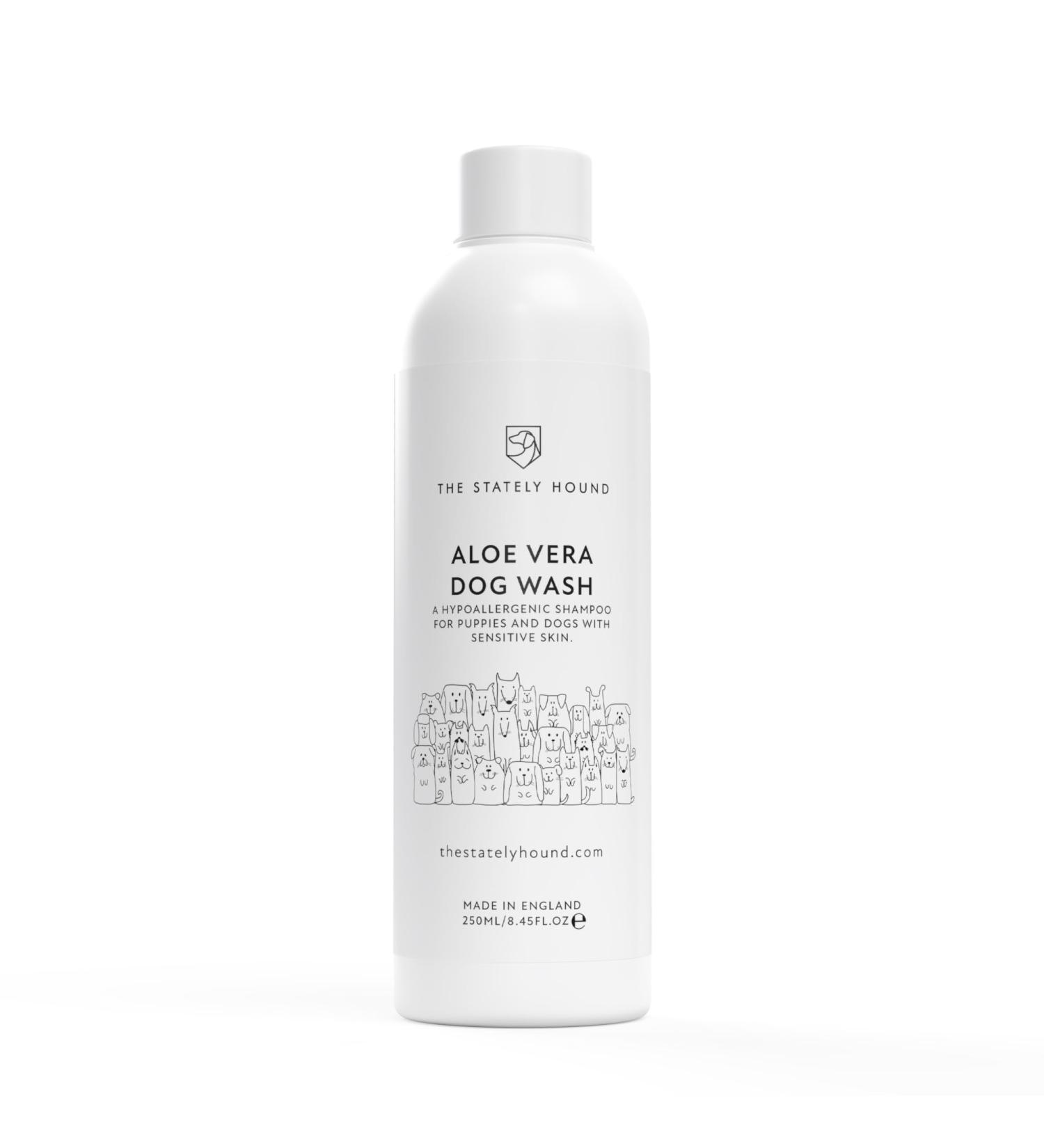 Hypoallergenic Aloe Vera Dog Shampoo - Sensitive Skin Itch Relief Natural Formula Contains Conditioner Tearless pH Balanced Moisturising for Soft Fur Made in UK 250ml for Puppies & Dogs - Buy Online on GoSupps.com