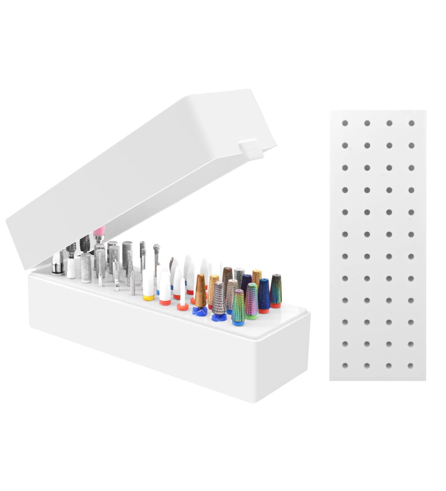 Diesisa 48-Hole Acrylic Nail Bit Holder for Storage - White | Dustproof Container for Home & Salon Use - Buy Online on GoSupps.com