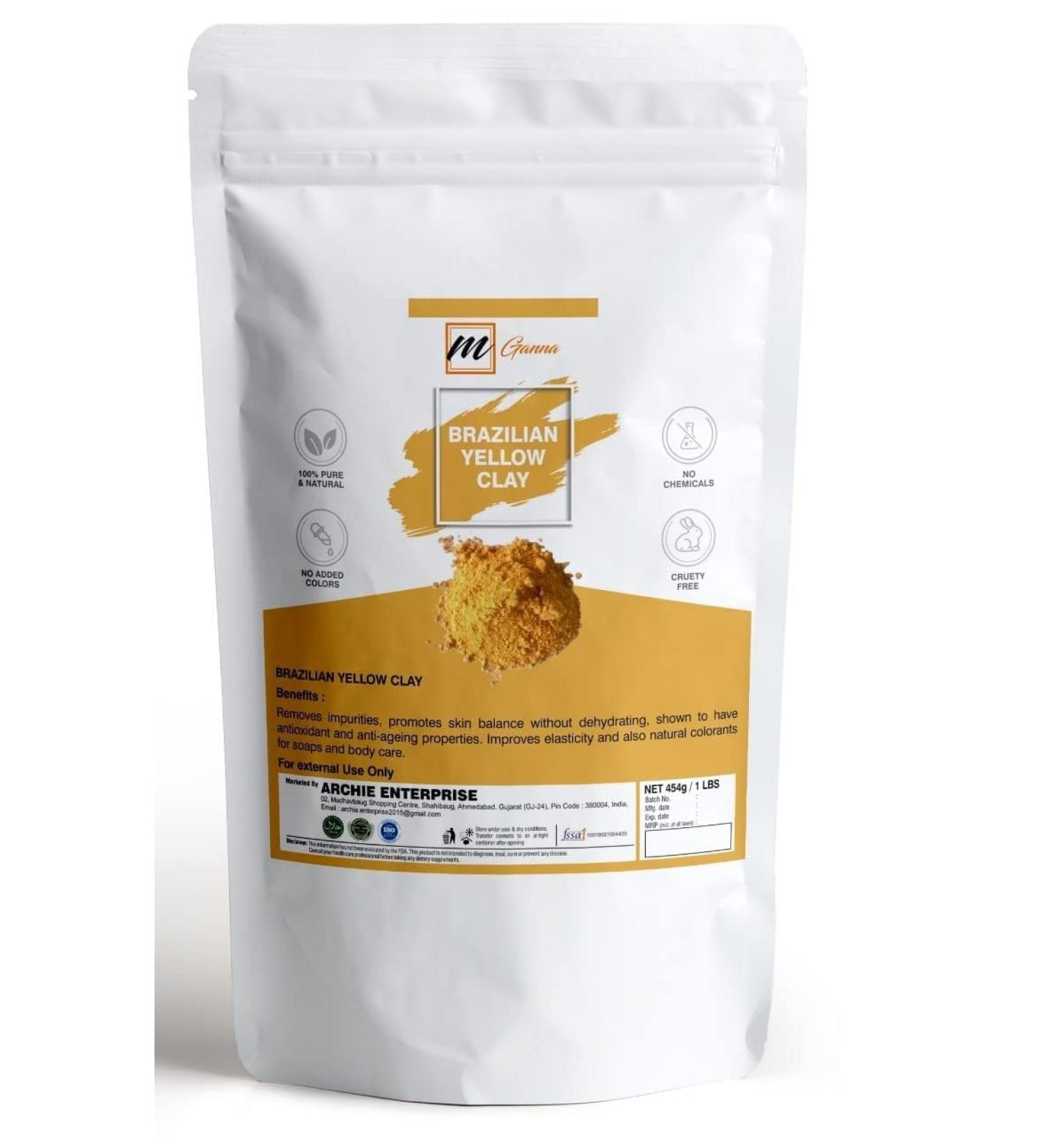 mGanna 100% Natural Brazilian Yellow Clay Powder 0.22 lbs/ 100 g for Anti-Ageing & Skin firming Creams and Soap Making - Buy Online on GoSupps.com