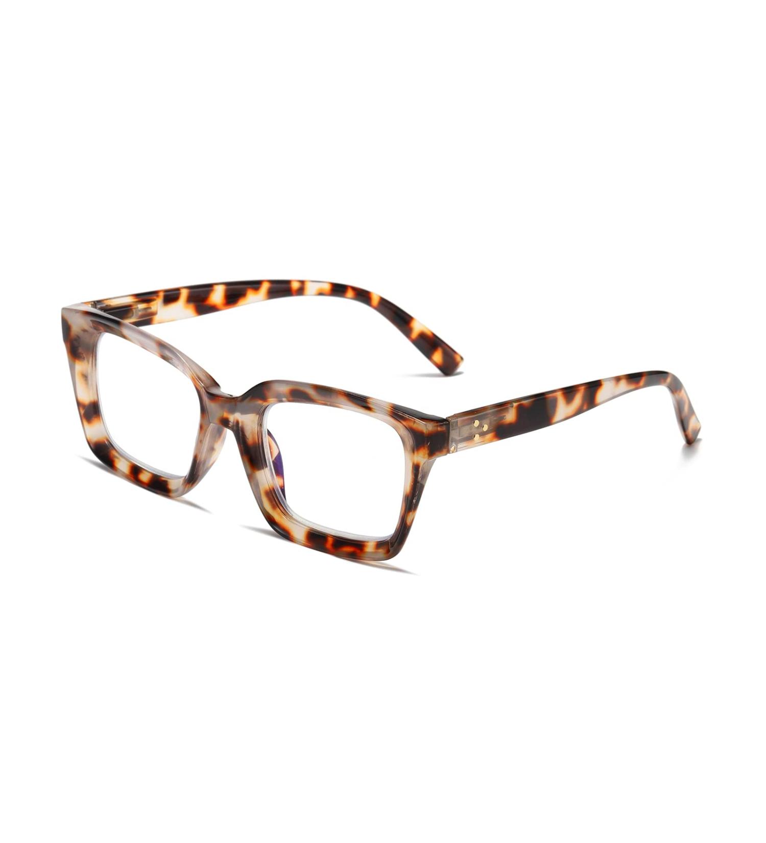 Hubeye Retro Oversized Square Frame Reading Glasses | Blue Light Blocking Computer Reader | Oprah Style | Grey Leopard | 1.00 Dioptres - Buy Online on GoSupps.com