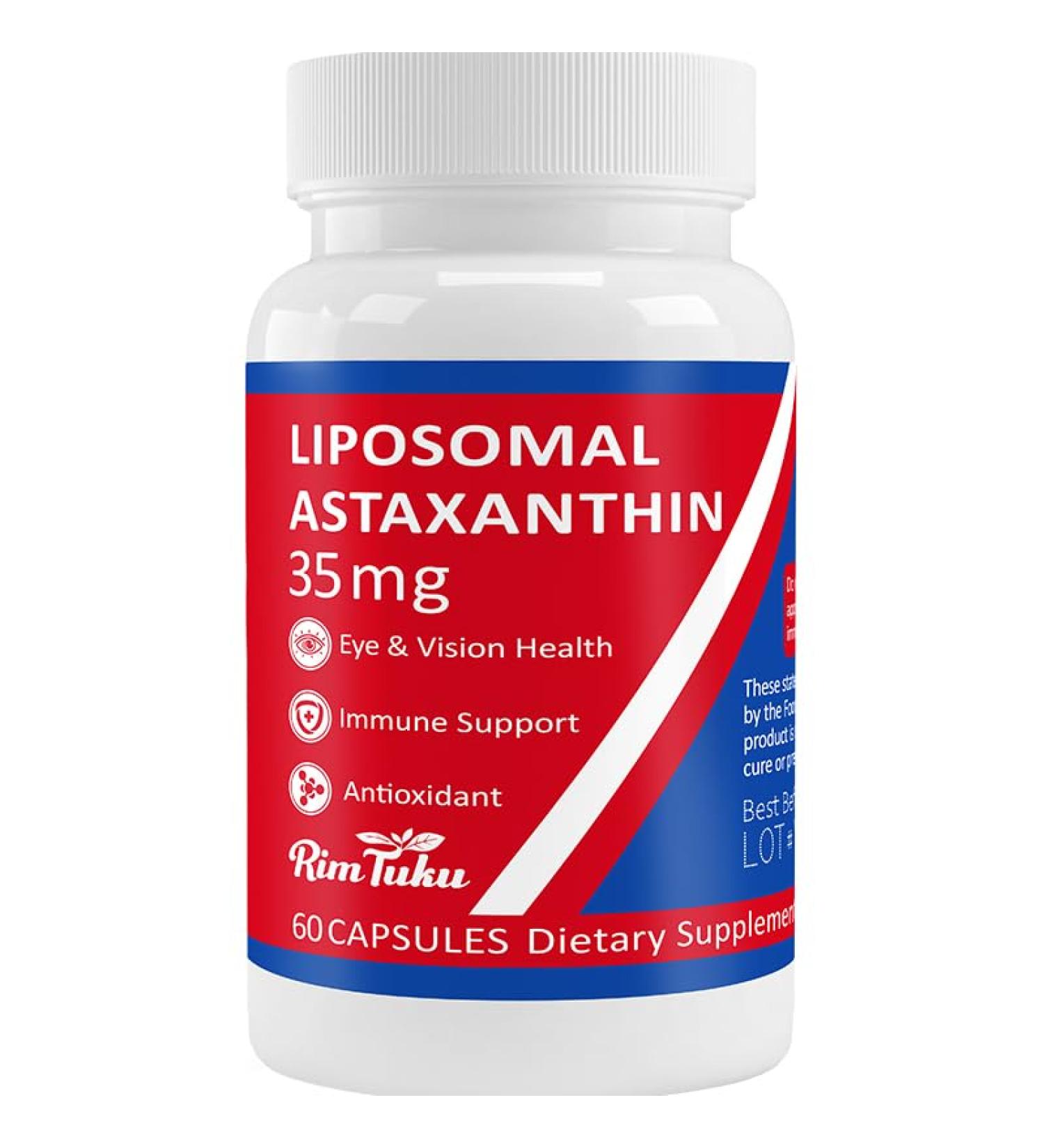 35mg Liposomal Astaxanthin Supplement - Powerful Antioxidant Support for Skin Joint & Eye Health - Natural Anti-Aging Formula with Pure Astaxanthin - Vegan Non-GMO 60 Capsules - Buy Online on GoSupps.com