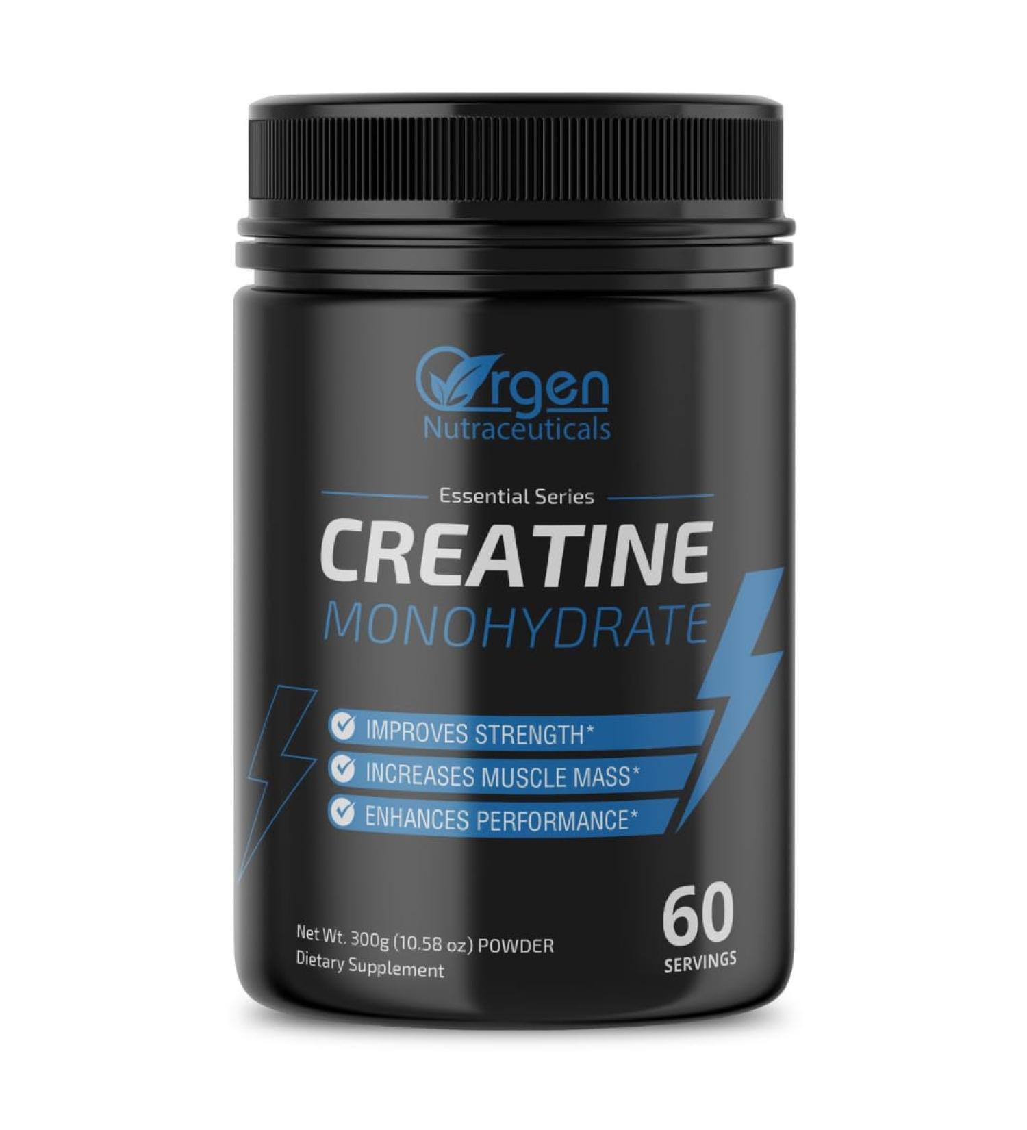 Orgen Nutraceuticals Creatine Monohydrate Powder Supplement Creatine Powder - Unflavored & Gluten Free Micronized Creatine for Women & Men 5g (5000mg) per Servings 60 Servings