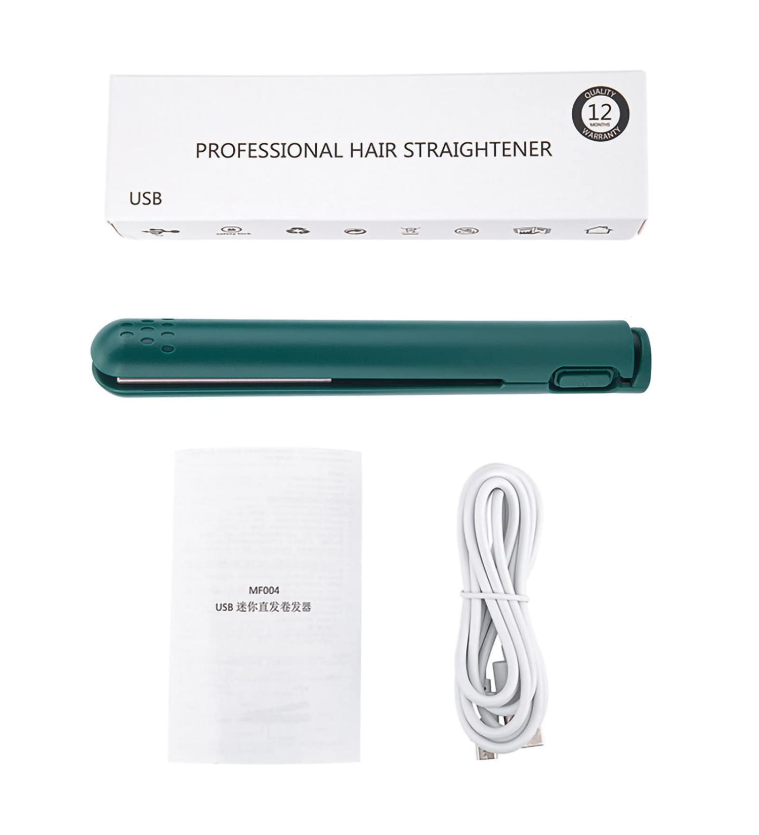 Health and Beauty Mini 2 in 1 Hair Straightener USB Ceramics Heating Straightening Curling Flat Iron Bleu Hairdressing and Shaving (Green)