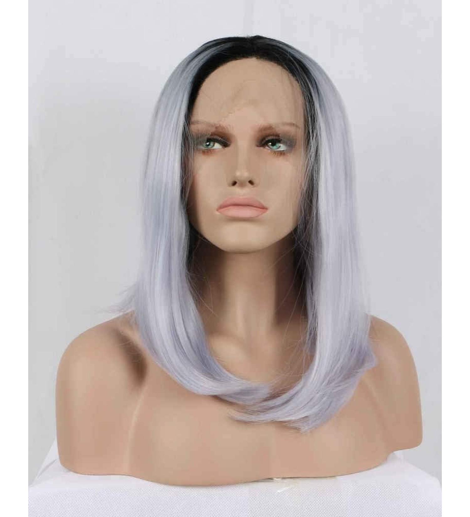 Natural Purple Bob Wigs for Women | 14" Ombre Synthetic Lace Front | Heat-Resistant Pastel Taro with Dark Roots | Perfect Summer Haircut Replacement - Buy Online on GoSupps.com