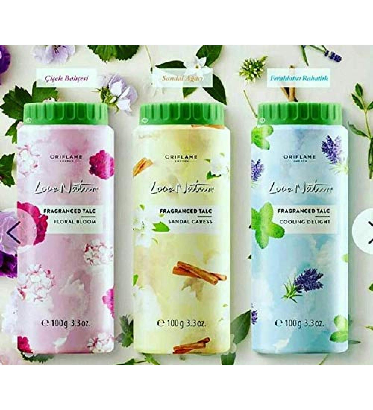 Oriflame Love Nature Fragranced Talc-100g-Floral Bloom 35551+Sandal Caress 35552+Cooling Delight 35553-(Set Of 3)