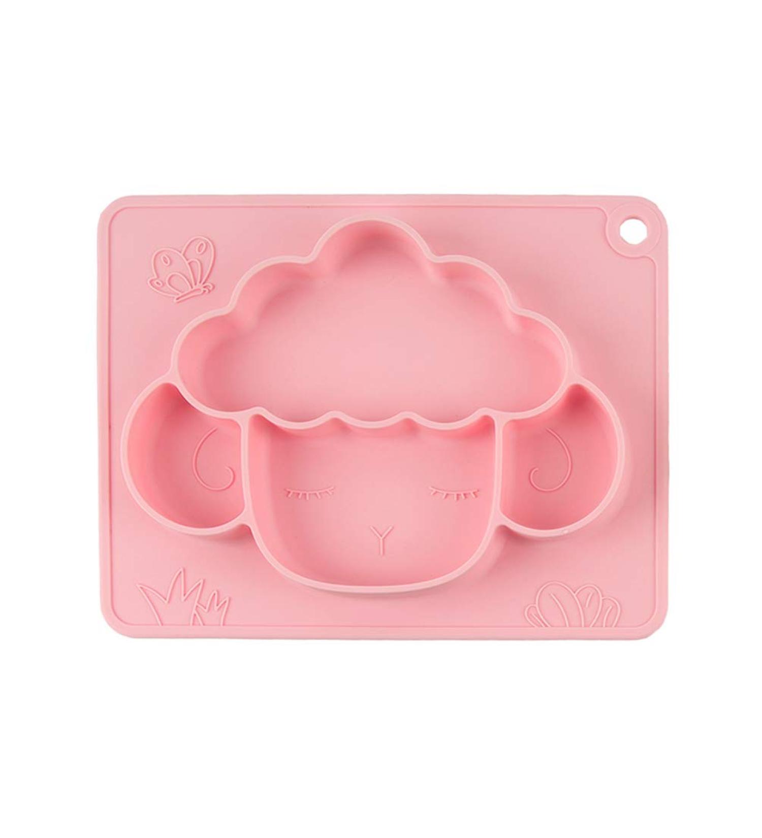 Tonwhar Silicone Lamb Shape Toddler Plate with Built-in Placemat - Pink Baby Feeding Mat - Buy Online on GoSupps.com