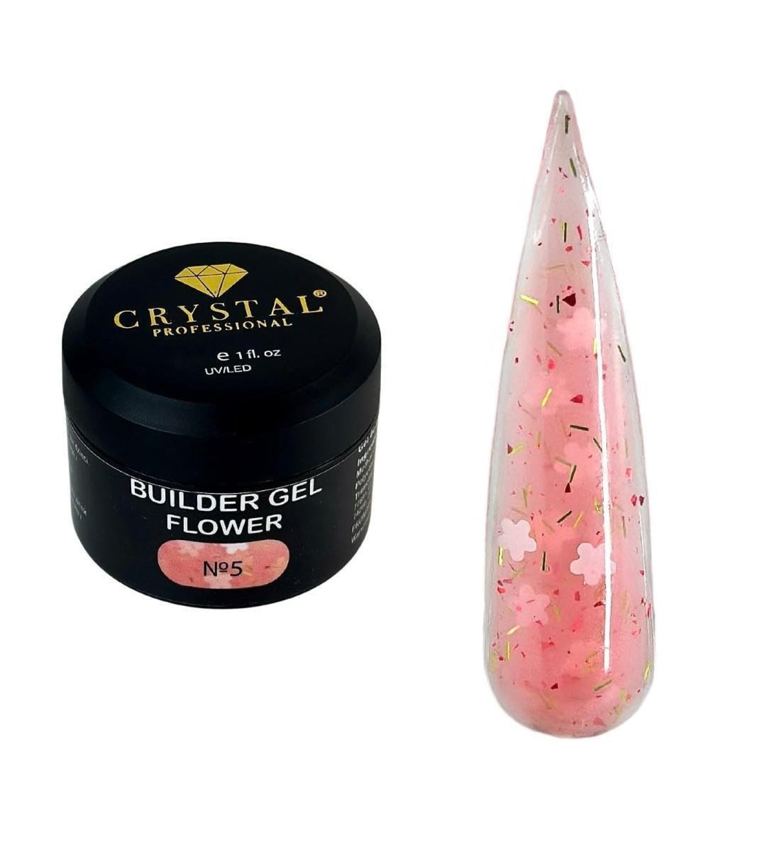 Crystal Professional Gel Builder - 15 ml - Gel nails with floral particles and medium consistency - Nail builder for creative extensions with a unique effect - Gel nail builder - Pink with
