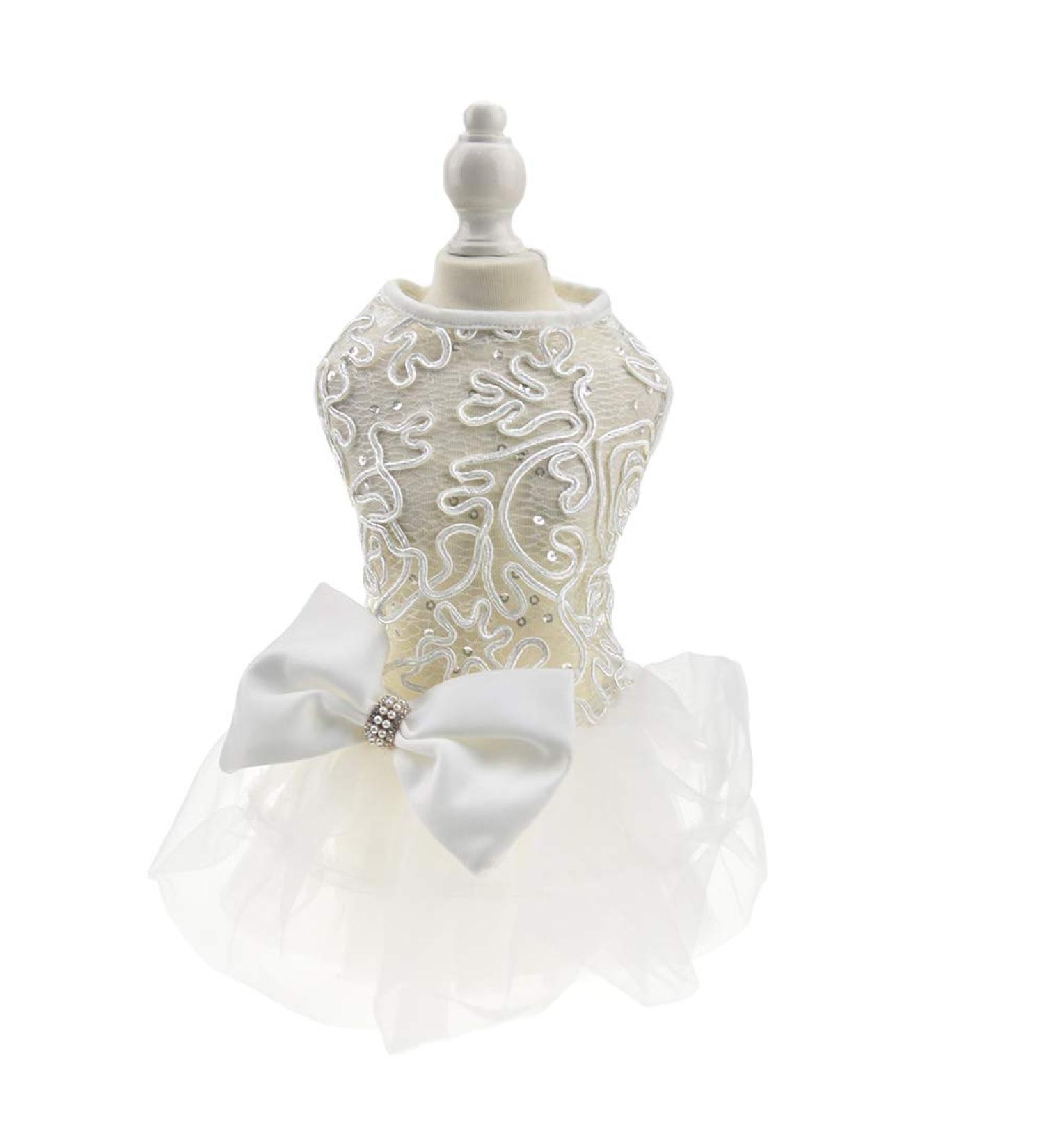 Hollow Dog Wedding Dress Tutu Rock Luxury Pearl Loop Costume | Small Pet Clothing XS White for Christmas - Buy Online on GoSupps.com