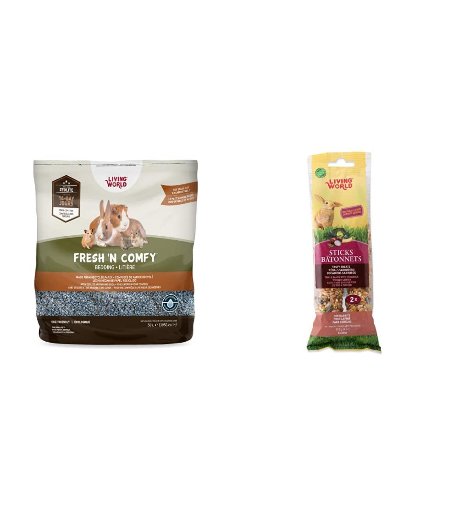 Living World Fresh 'N Comfy Bedding (50L) and Rabbit Veggie Treat Sticks Bundle - Buy Online on GoSupps.com