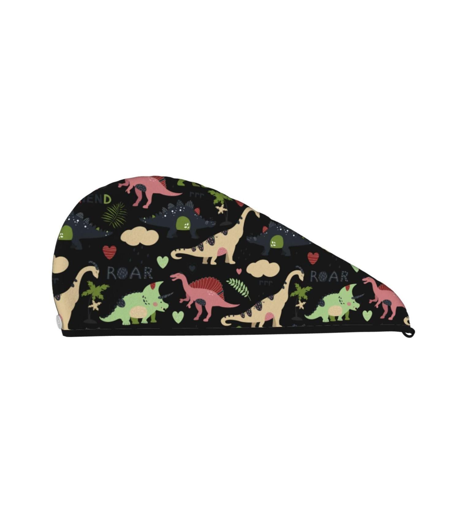 Cute Dinosaurs Microfiber Hair Towel | Super Absorbent Coral Velvet Wrap for Women | Quick Dry Cap for Long Curly & Thick Hair - Buy Online on GoSupps.com