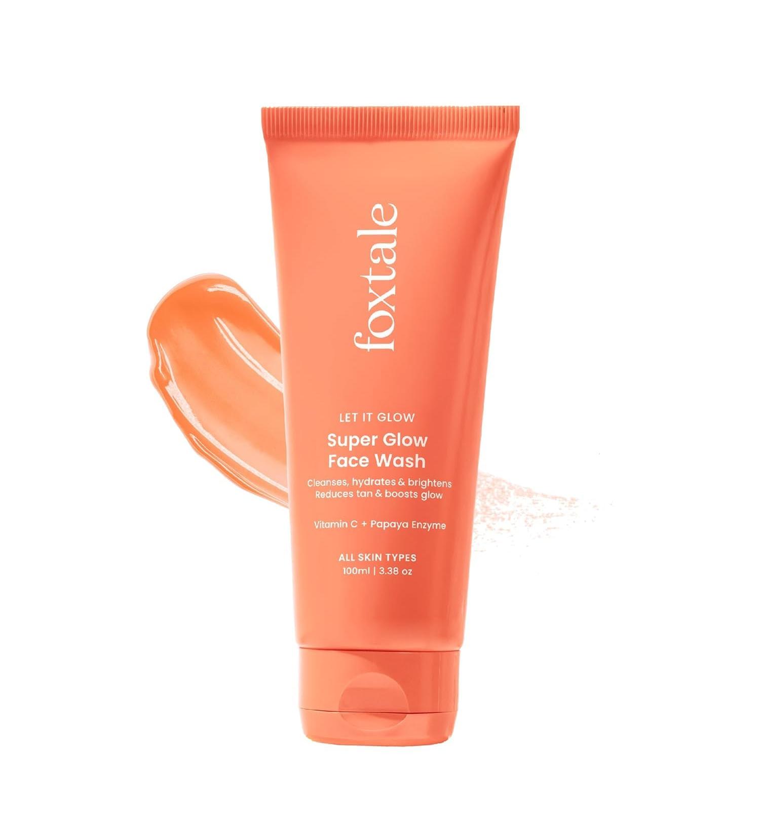 Fox tale Vitamin C Super Glow Face Wash with Papaya enzyme | Reduces Tan | Boosts Glow | Gently Exfoliates & Brightens Skin | Reduces Pigmentation | Face Wash for Men & Women- 100ml - Buy Online on GoSupps.com