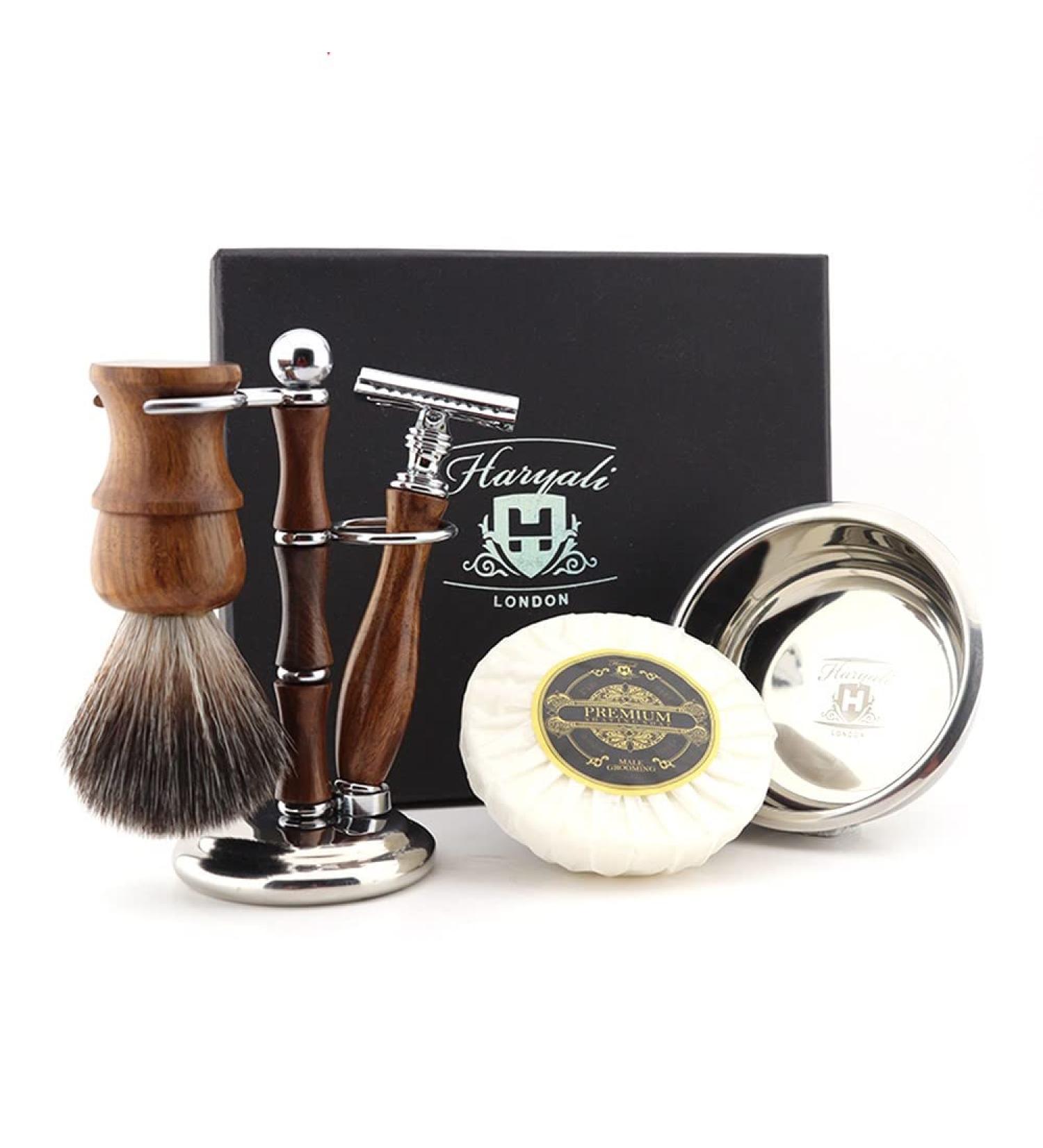 Shop Haryali London Professional Shaving Set - Vintage Wood Razor & Brush for Wet Shaving - Buy Online on GoSupps.com