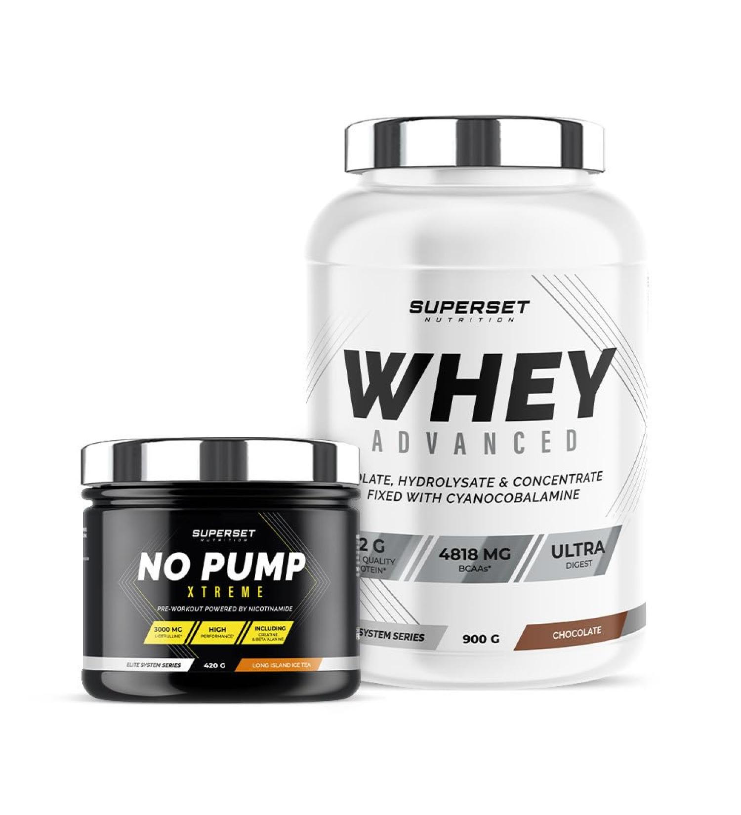 Superset Nutrition | Fitness Energy Program - 100% Whey Protein Advanced 900g Chocolate - No Pump Xtreme Long Island Icetea | Boosts energy rate and tones the body in 4 weeks - Buy Online on GoSupps.com