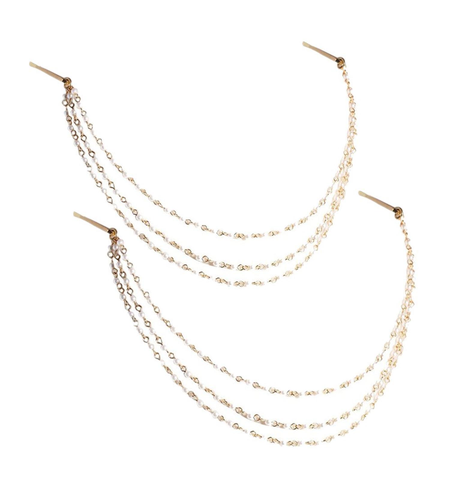 Yueton 2pcs Pearl Tassel Hair Clips Set - Elegant Fashion Hair Accessories - Buy Online on GoSupps.com