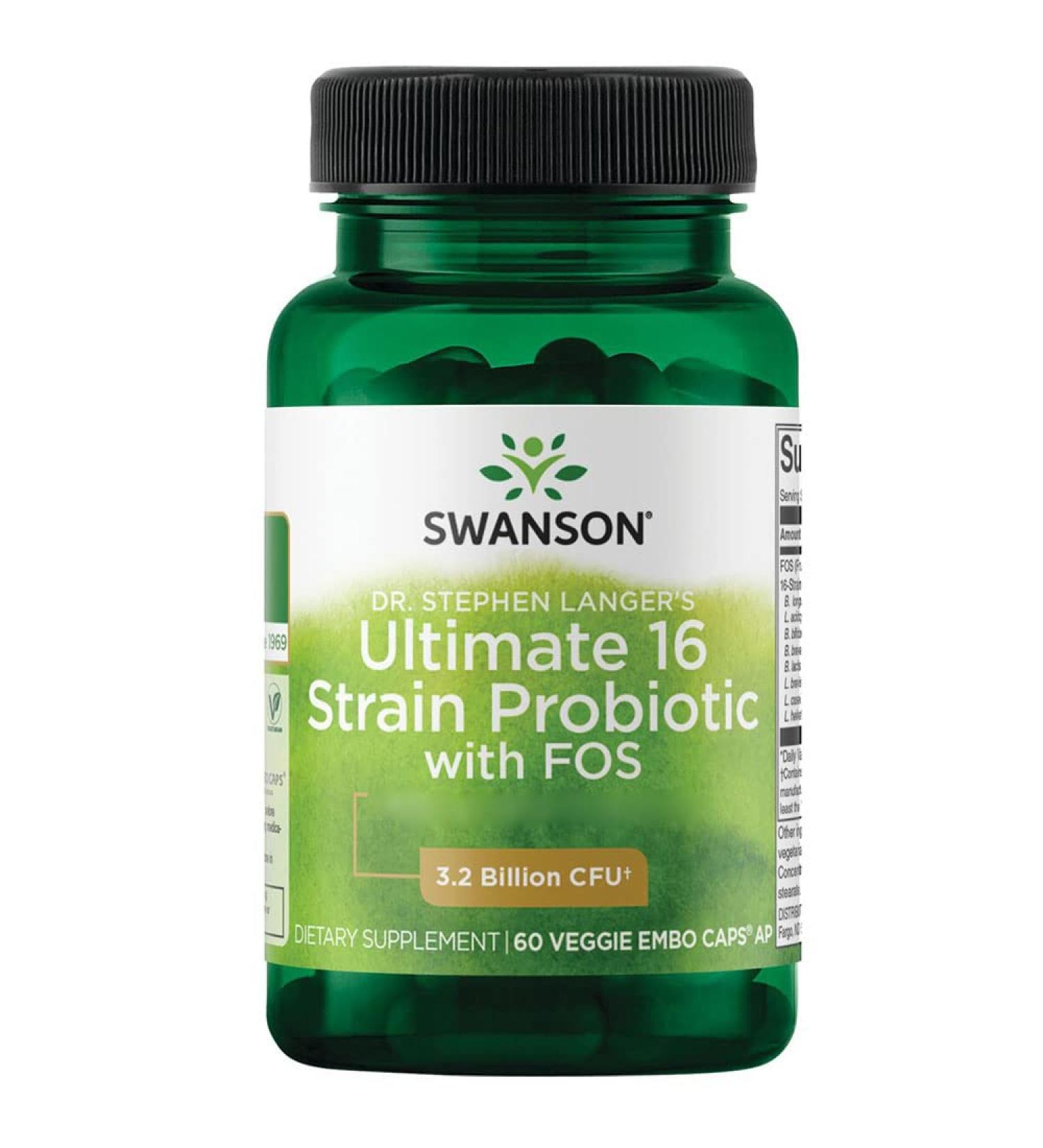 Swanson Ultimate 16-Strain Probi with FOS 16 Good Strains of Bacteria with Fructooligosaccharides 60 Capsules Lab Tested Soy Free Gluten Free Non-GMO - Buy Online on GoSupps.com