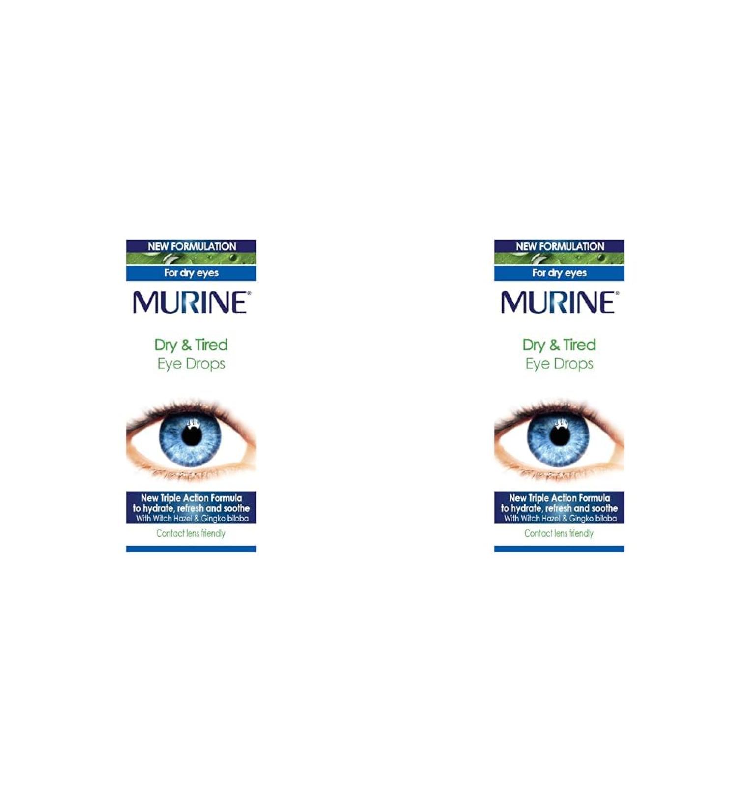 Murine Dry & Tired Eye Relief Eye Drops with a Triple Action Formula That Hydrate Refresh and Relieve Dry or Tired Eyes New Formulation 15ml (Pack of 2) 15 ml (Pack of 2) New Formulation - Buy Online on GoSupps.com