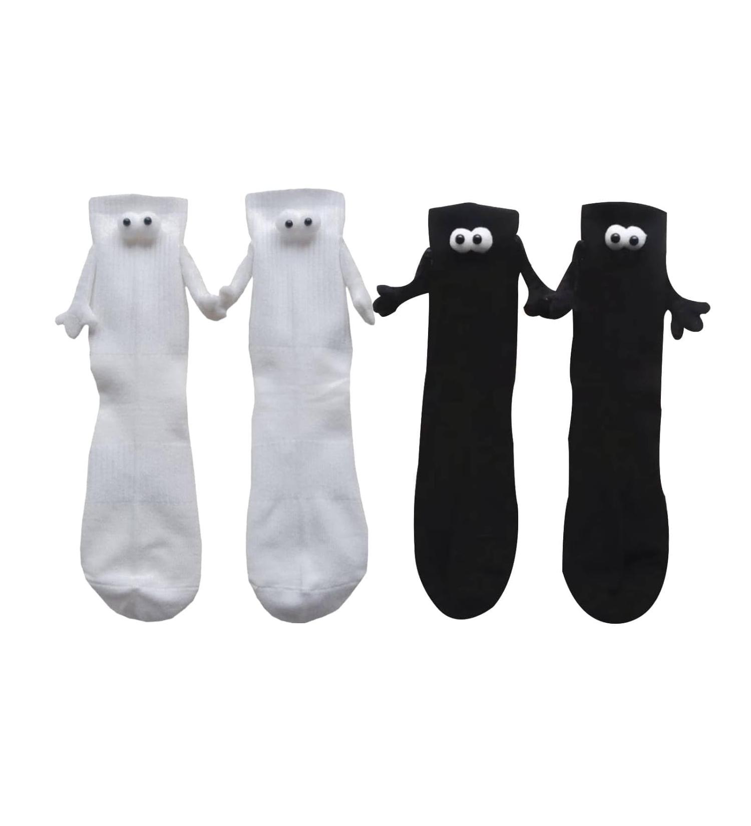 Yemnaw Couple Holding Hands Mid-Tube Socks - Magnetic 3D Doll Design (Black+White) - Buy Online on GoSupps.com