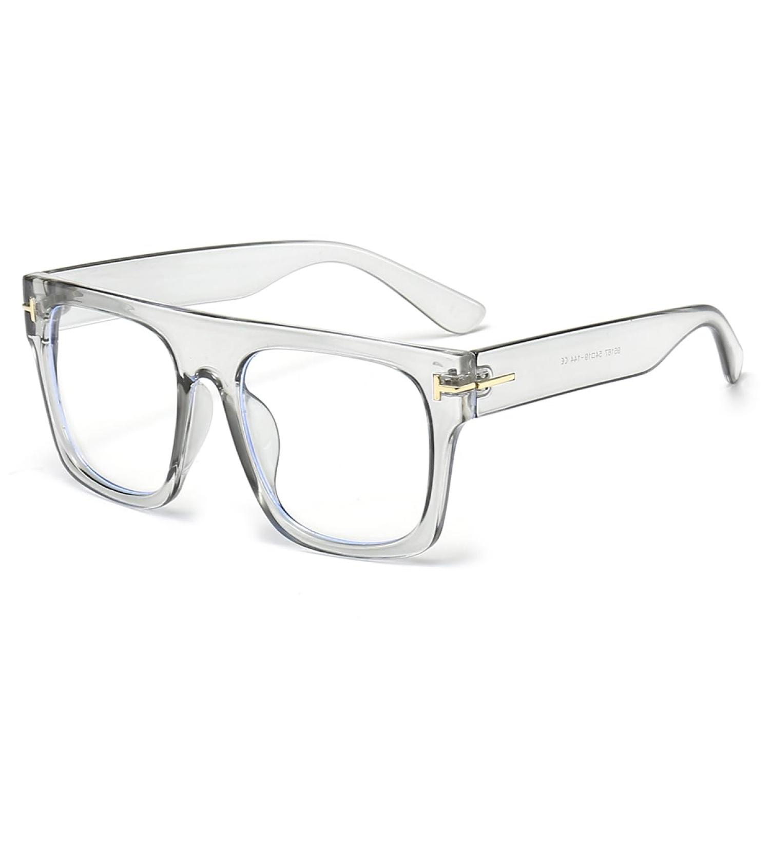 NIDOVIX Square Blue Light Blocking Glasses - Trendy Thick Frame for Men & Women - Non-Prescription Transparent Grey 50mm - Buy Online on GoSupps.com