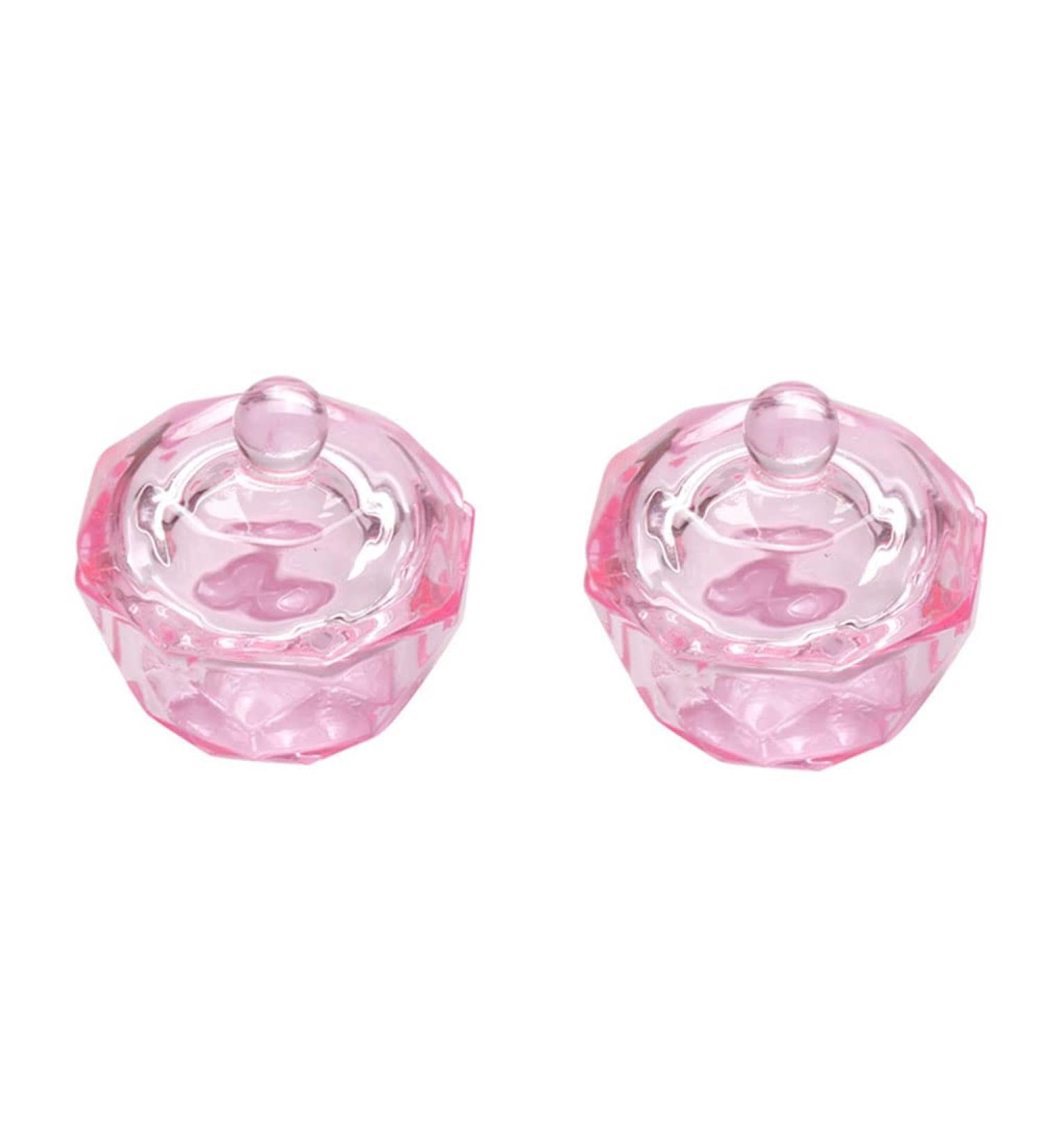 SUKPSY 2 Pcs Glass Crystal Dappen Dish Cup with Lid - Nail Art Acrylic Liquid Powder Glassware Tool | Pink Octagon Design - Buy Online on GoSupps.com