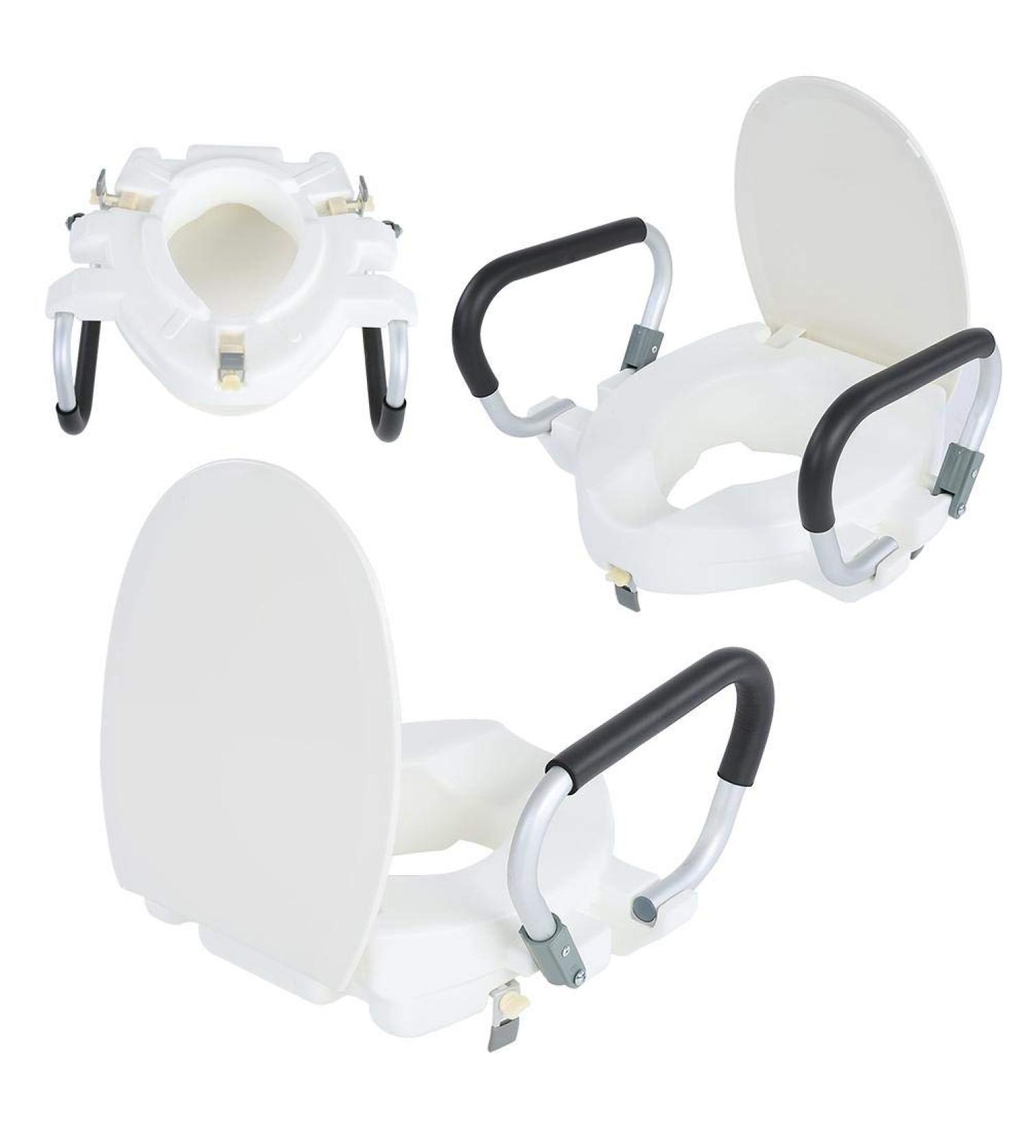 10cm Raised Toilet Seat with Removable Padded Armrests - White Anatomic Design with Fixing System - Buy Online on GoSupps.com