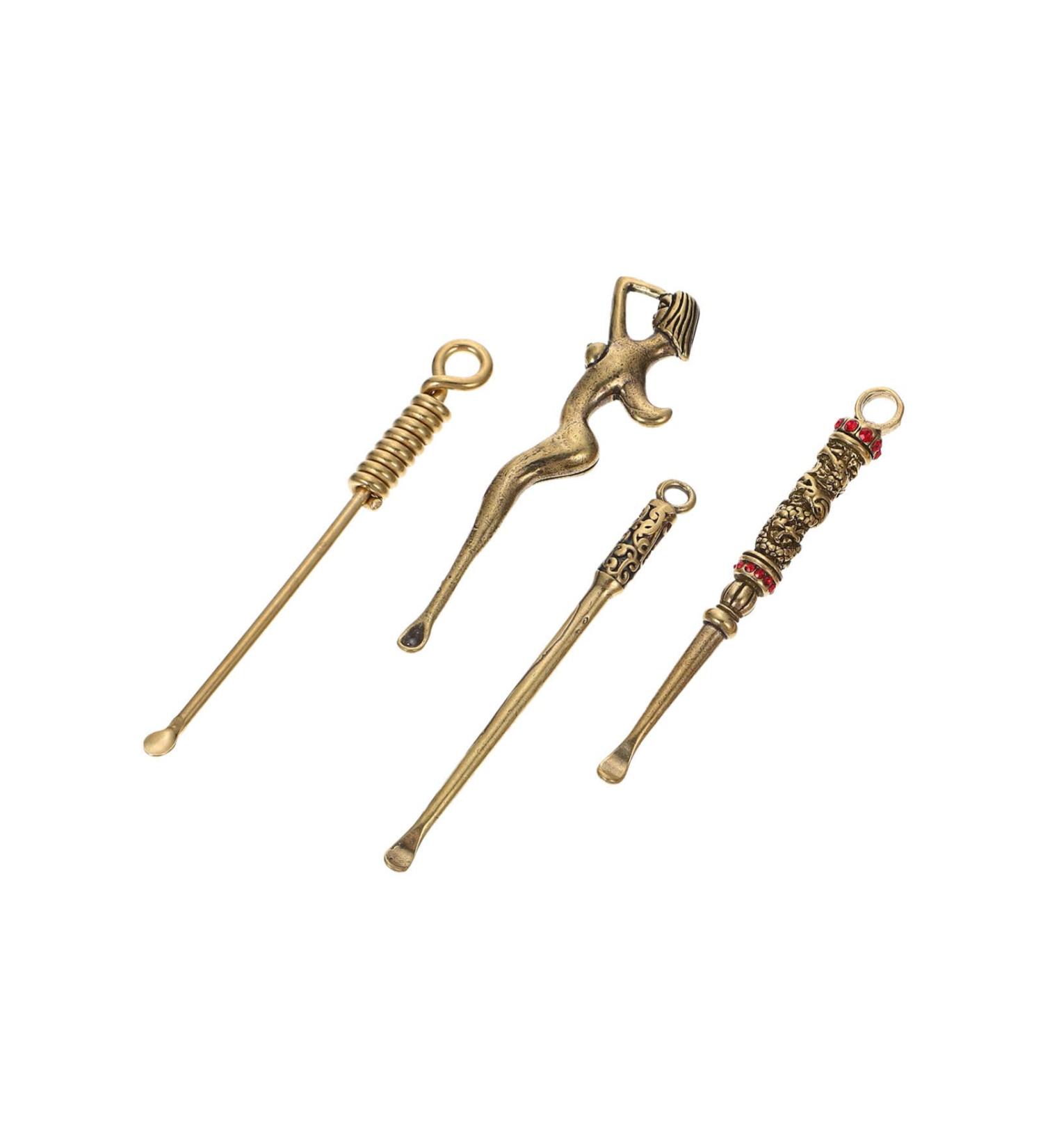 4pcs Ear Spoon Wax Remover Set for Filling Vials - Golden Micro Scoops and Pendants - Buy Online on GoSupps.com