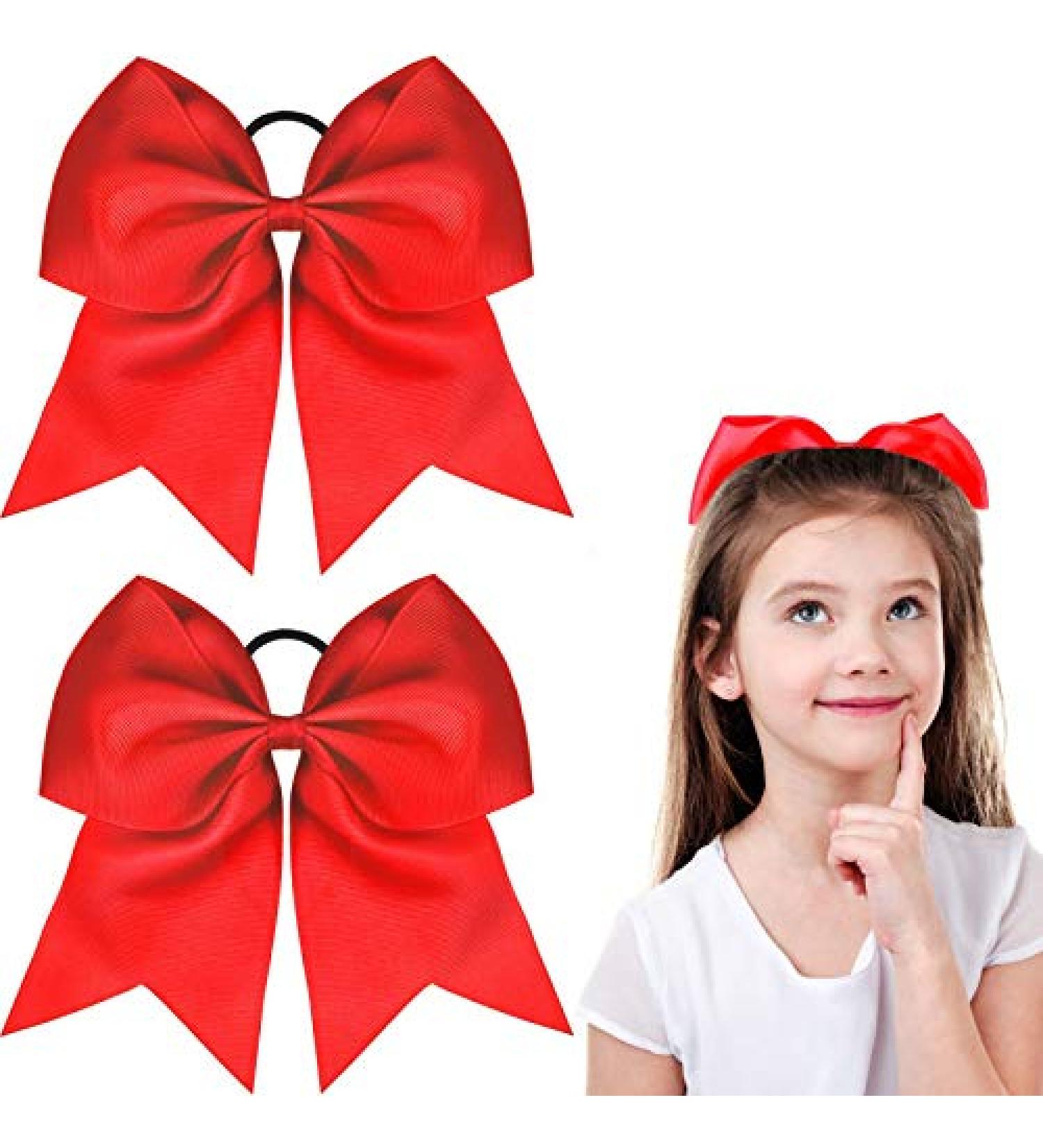 2 Pack Jumbo Cheerleading Bow Set - 8 Inch Large Hair Bows for Teen Girls - Softball Cheerleader Uniform Accessories in Red - Buy Online on GoSupps.com