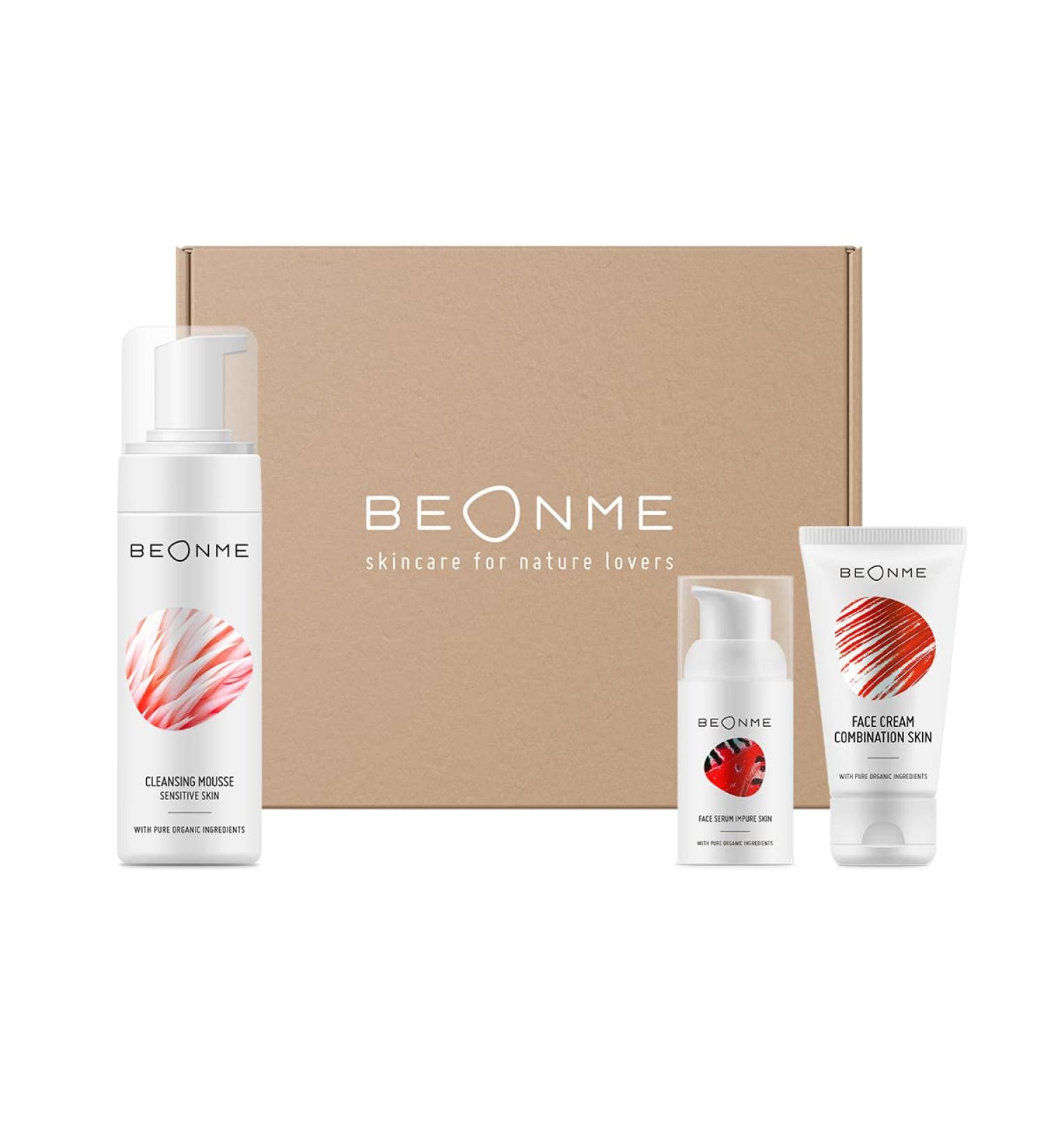 BeOnMe Mini Skincare Routine Kit Purifying Oily Leather ORGANIC VEGAN natural: Cleansing Foam Astringent Facial Serum for Hair Purifying Empure Opacifying Facial Cream - gift saving set - Buy Online on GoSupps.com