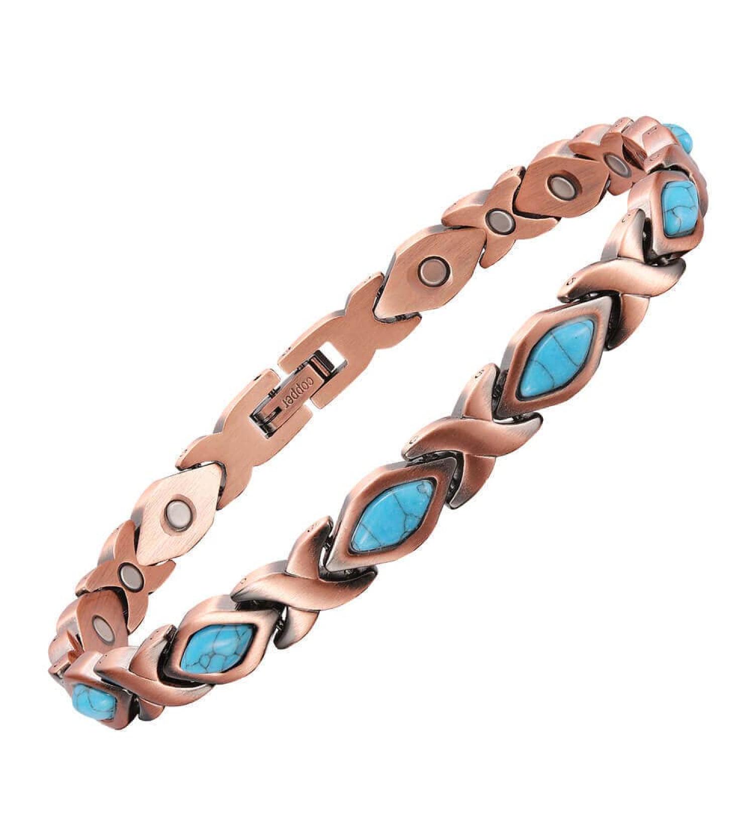 Yinox Magnetic Therapy Copper Bracelet for Women | Arthritis Pain Relief & Fashion with Turkish Turquoise (3500 Gauss) - Buy Online on GoSupps.com