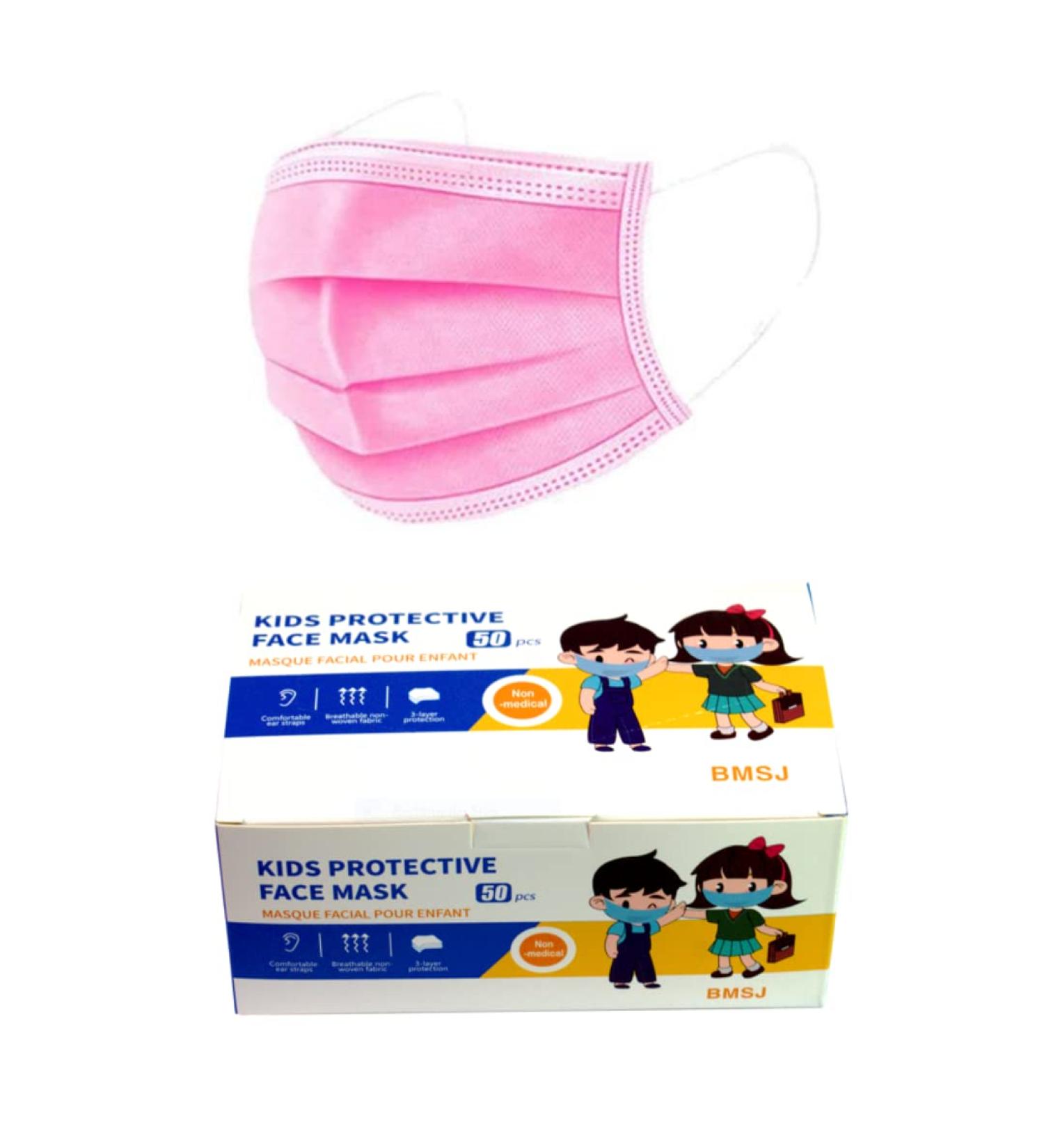 3 Layers Kids face mask Disposable Children Facemaskids- 50pcs Plain Pink - Buy Online on GoSupps.com