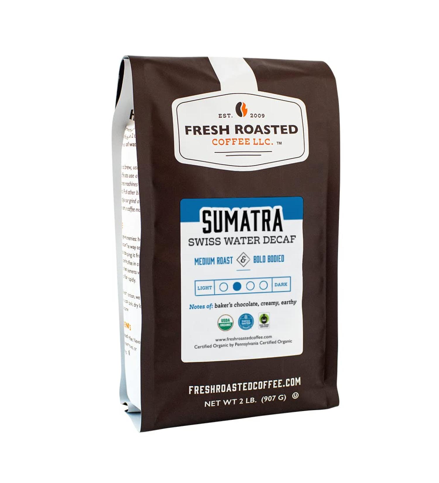 Organic Sumatra Swiss Water Decaf Coffee 2 lb - Fair Trade Kosher - Medium Roast Whole Bean - Buy Online on GoSupps.com
