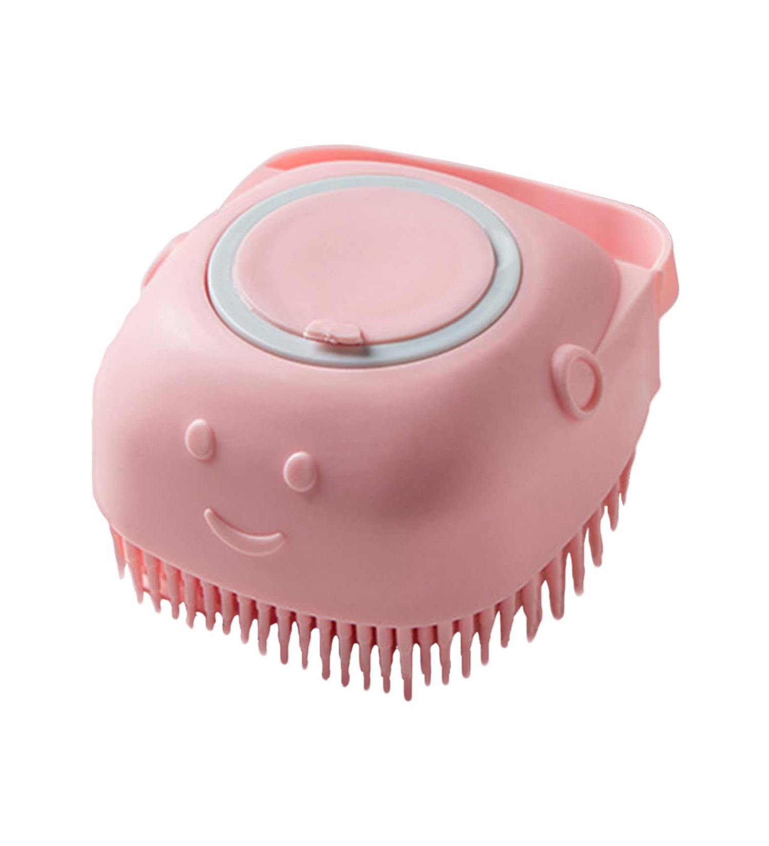 Putybudy Pets Bath Body Brush with Shampoo Dispenser | Soft Silicone Bristles | Exfoliating Shower Massage Brush in Pink/Blue/Yellow - Buy Online on GoSupps.com