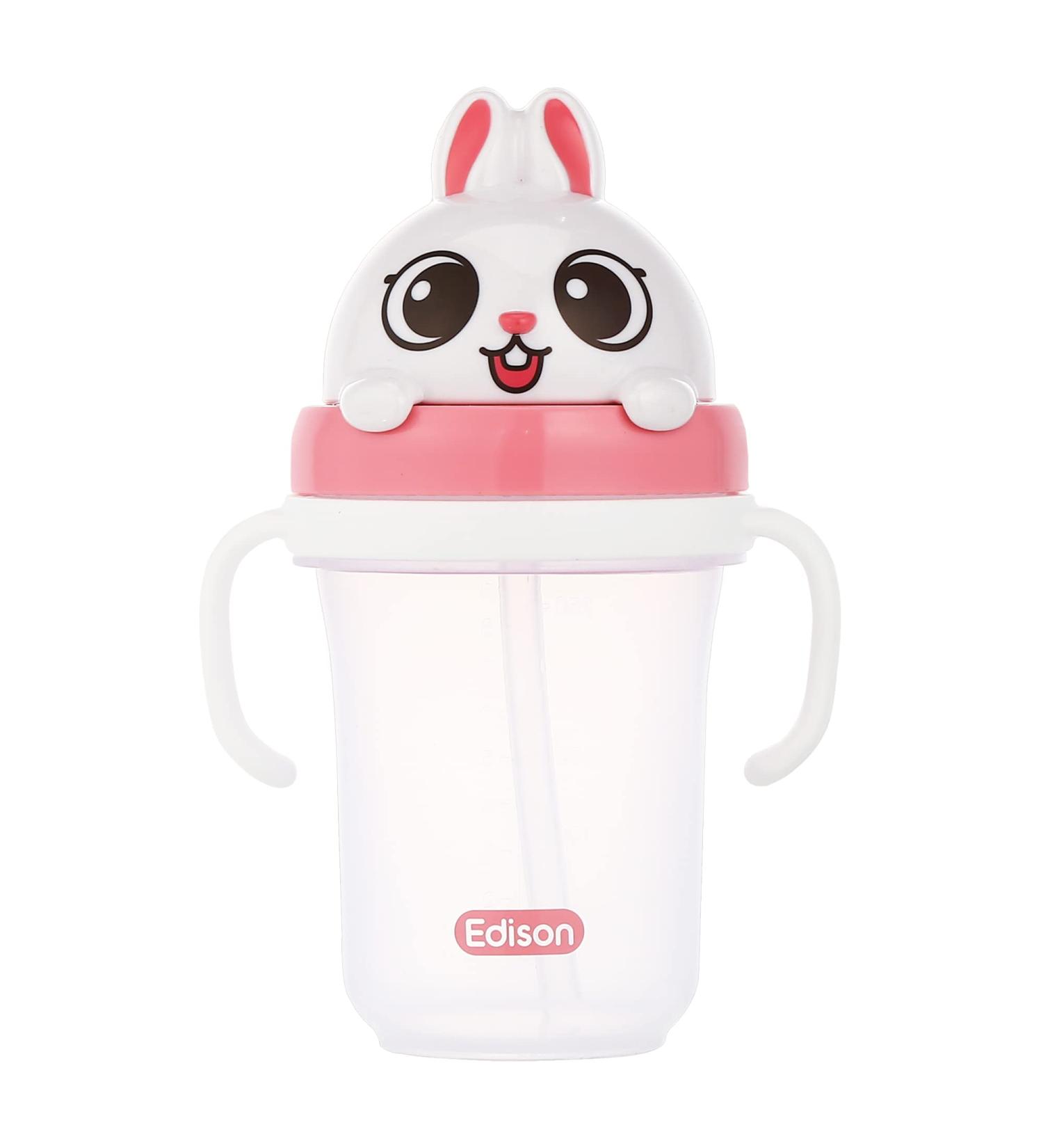 Edison Friends 3D Non-Spill Straw Cup - BPA Free, Platinum Silicone, White Rabbit Design | 10.1 Oz - Made in Korea - Buy Online on GoSupps.com