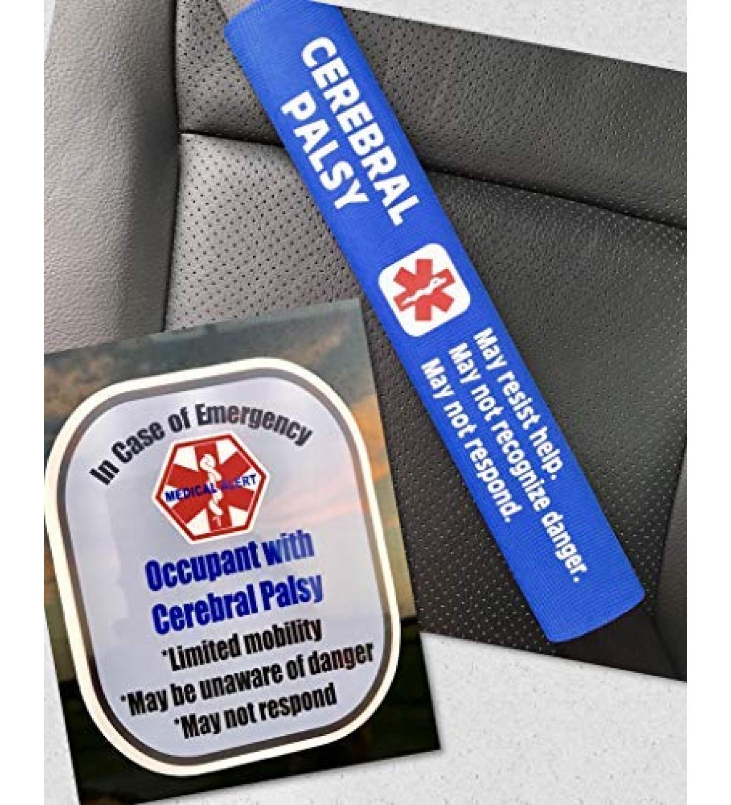 Cerebral Palsy Medical Alert Belt Cover and Window Decal Set (Royal Blue)