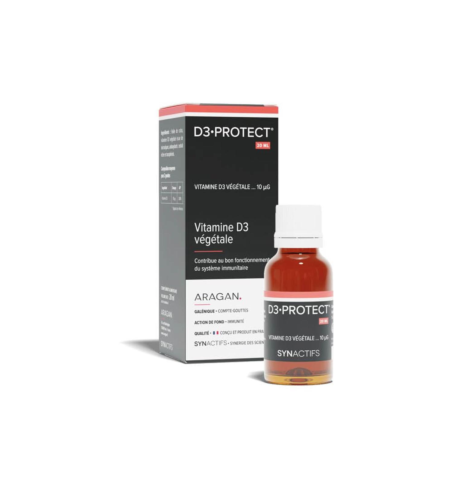 ARAGAN - Synactives - D3 Protect - Food Supplement Immunity - Strengthens the Immune System - Vegetable Vitamin D3 from Micro-Algae - 20 ml Bottle - Made in France - Buy Online on GoSupps.com