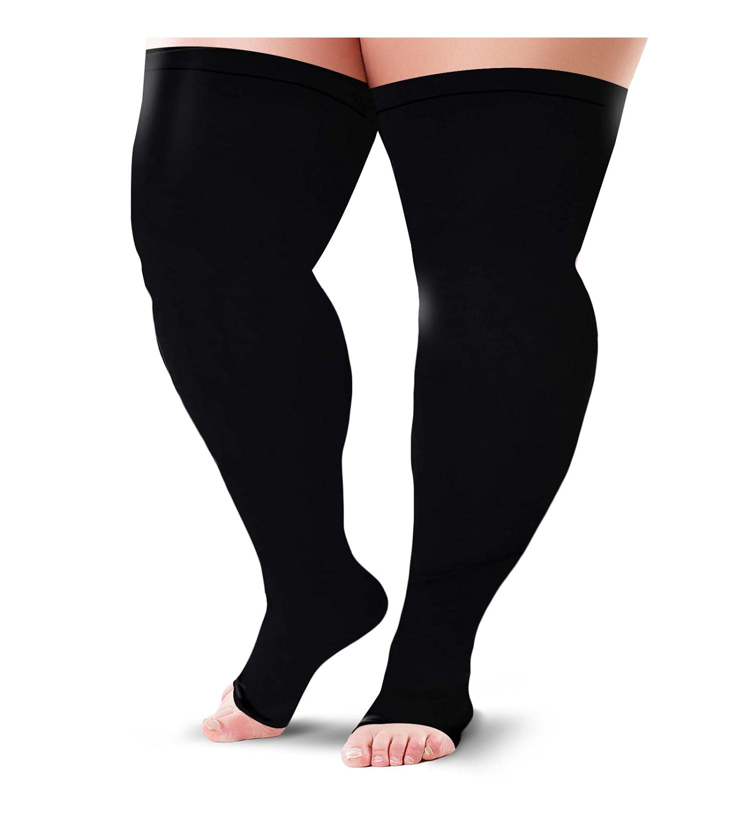 BLU HORN Open Toe Thigh High Wide Calf Compression Stocking 20-30mmHg - Relieves Pain & Swelling, Improves Circulation - 3XL Black - Buy Online on GoSupps.com