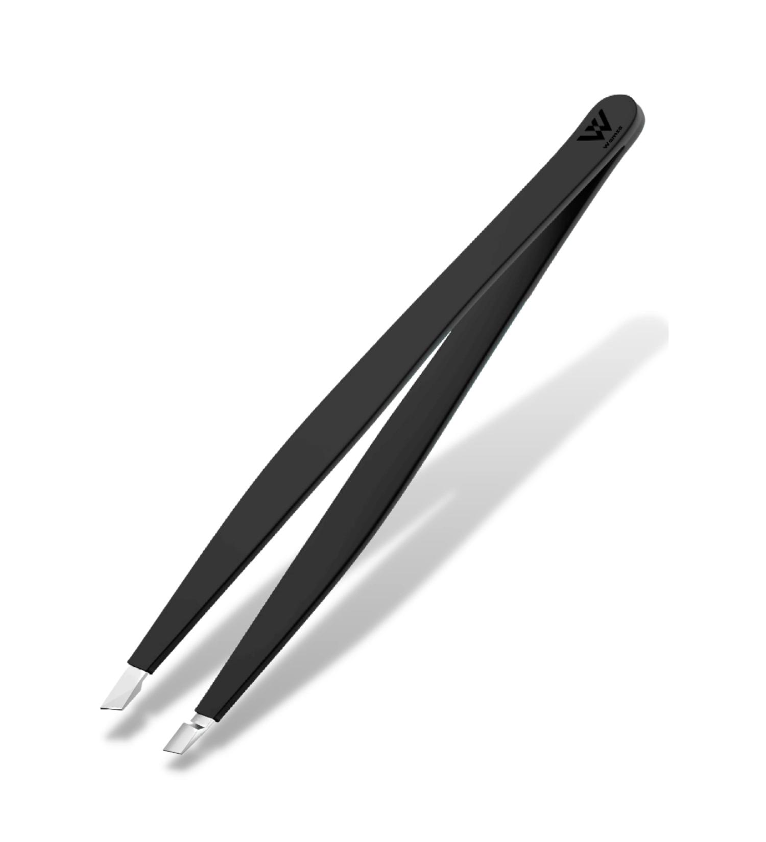 Wamza Slanted Eyebrow Tweezers for Women & Men - Stainless Steel Precision Hair Pluckers for Chin & Fine Hair - Black - 1 Pack - Buy Online on GoSupps.com