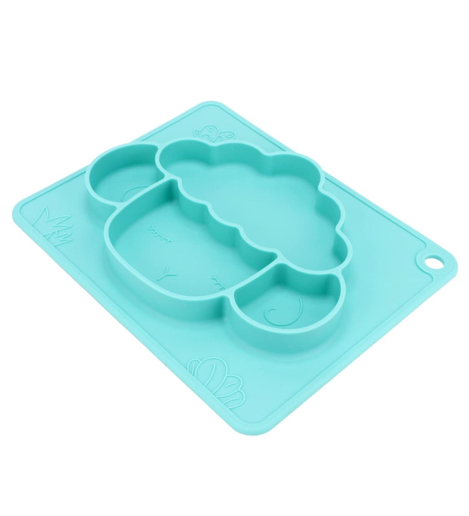 Green Silicone Kids Dinner Plate - Toddler Divided Plate for Supplementary Food - Grip Dish 23x18.3x3cm - Buy Online on GoSupps.com