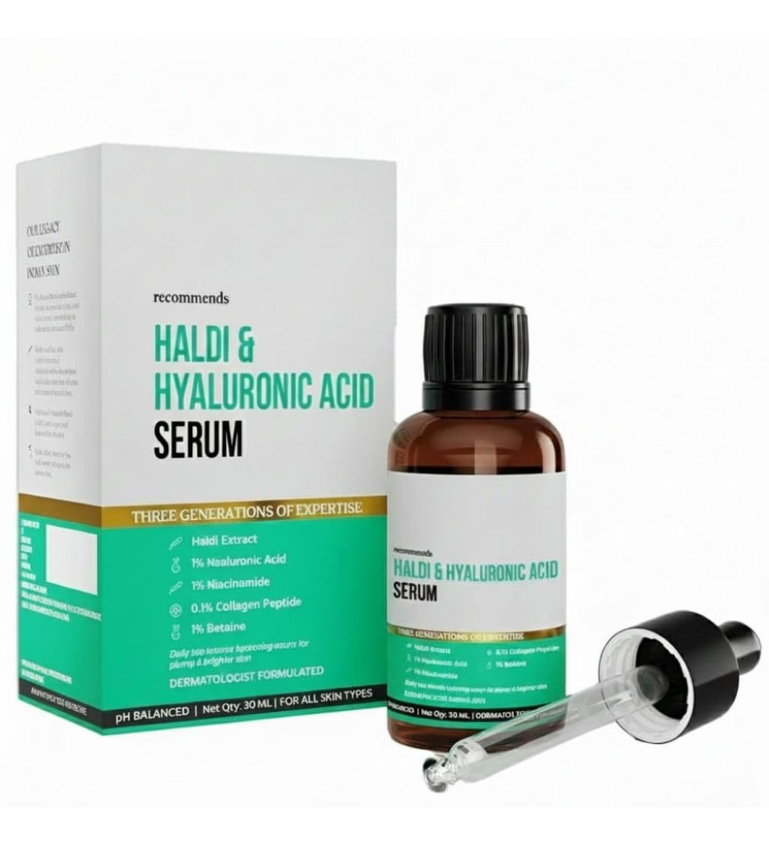 Haldi & Hyaluronic Acid Face Serum For Intense Hydration Plump & Bouncy Skin | For Normal Dry & Oily Skin | For Women & Men | 30 mL | 1.01 Fl Oz - Buy Online on GoSupps.com