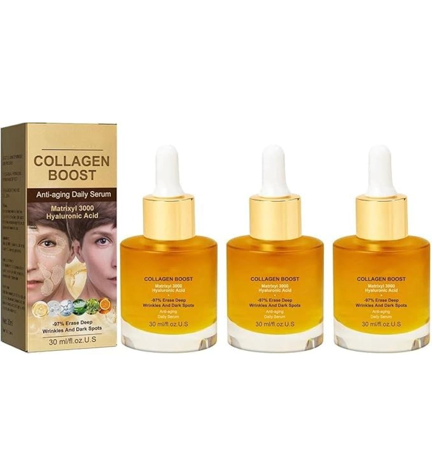  2024 New 3Pcs Collagen Boost Anti Aging Serum Anti Aging Collagen Serum for Face Plumps & Lifts Sagging Skin 30ml/1fl.oz - Buy Online on GoSupps.com