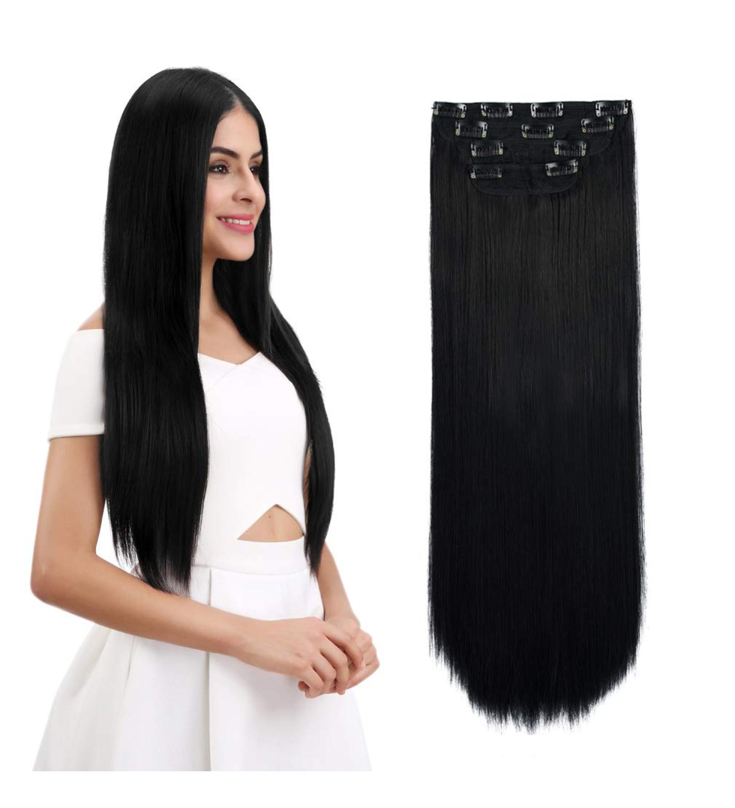 REECHO 28 Super Long Straight Clip-In Hair Extensions | Natural Black 320g - Pack of 4 - Buy Online on GoSupps.com