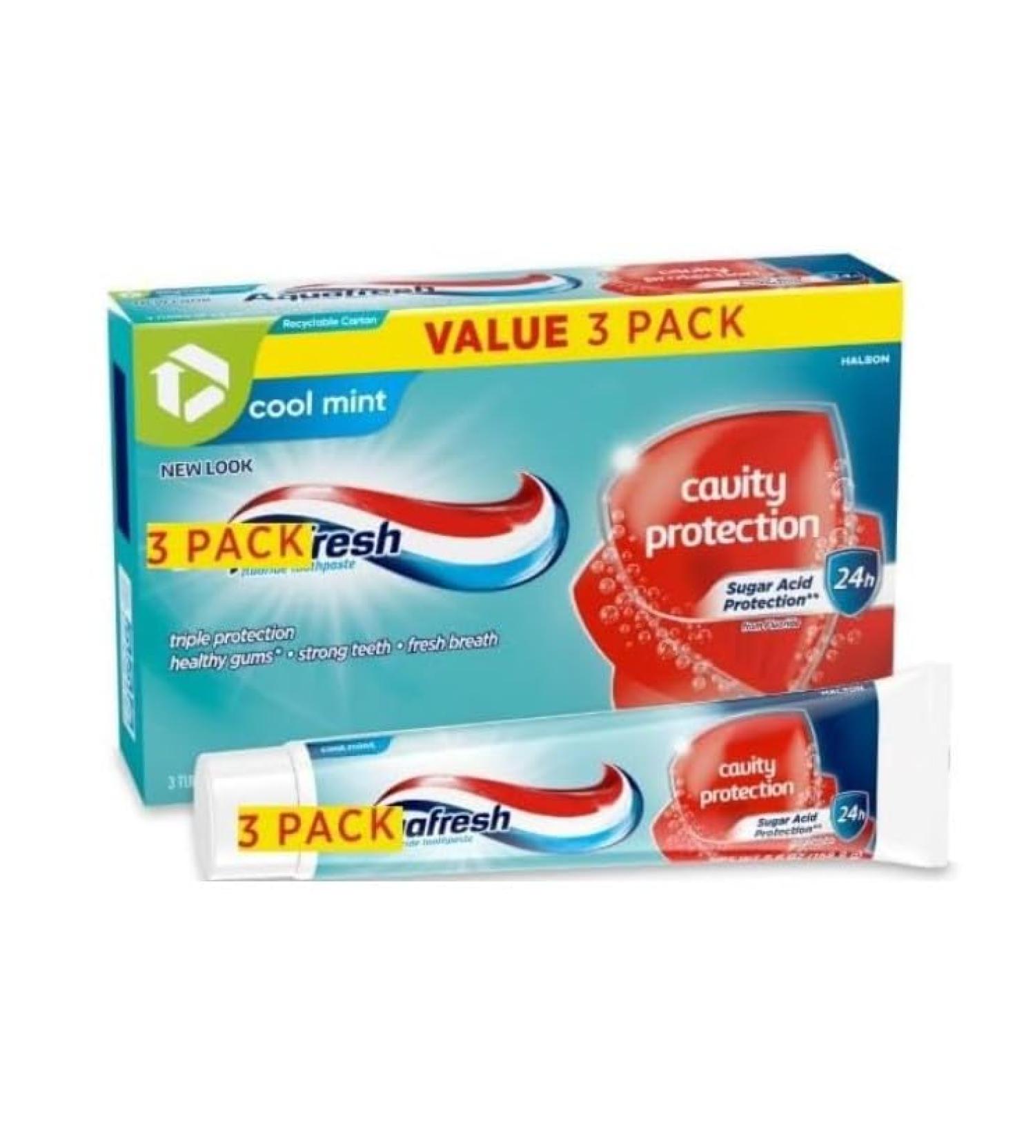 Cavity Aquafresh Protection Fluoride Toothpaste for Healthy Gums Strong Teeth and Fresh Breath Cool Mint 5.6 Oz (3 Pack)