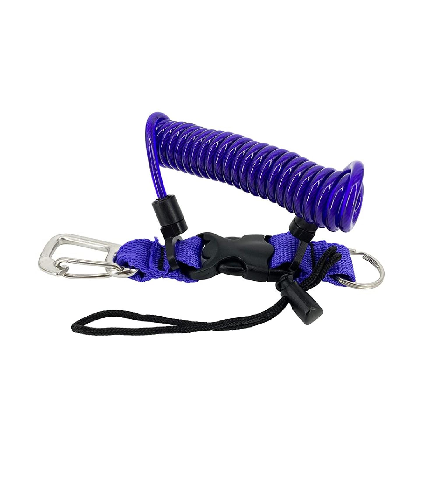 NC Scuba Diving Coil Lanyard - Purple Safety Coil for Camera, Light, Torch - Clip Belt Buckle - Steel Ring-Free - Buy Online on GoSupps.com