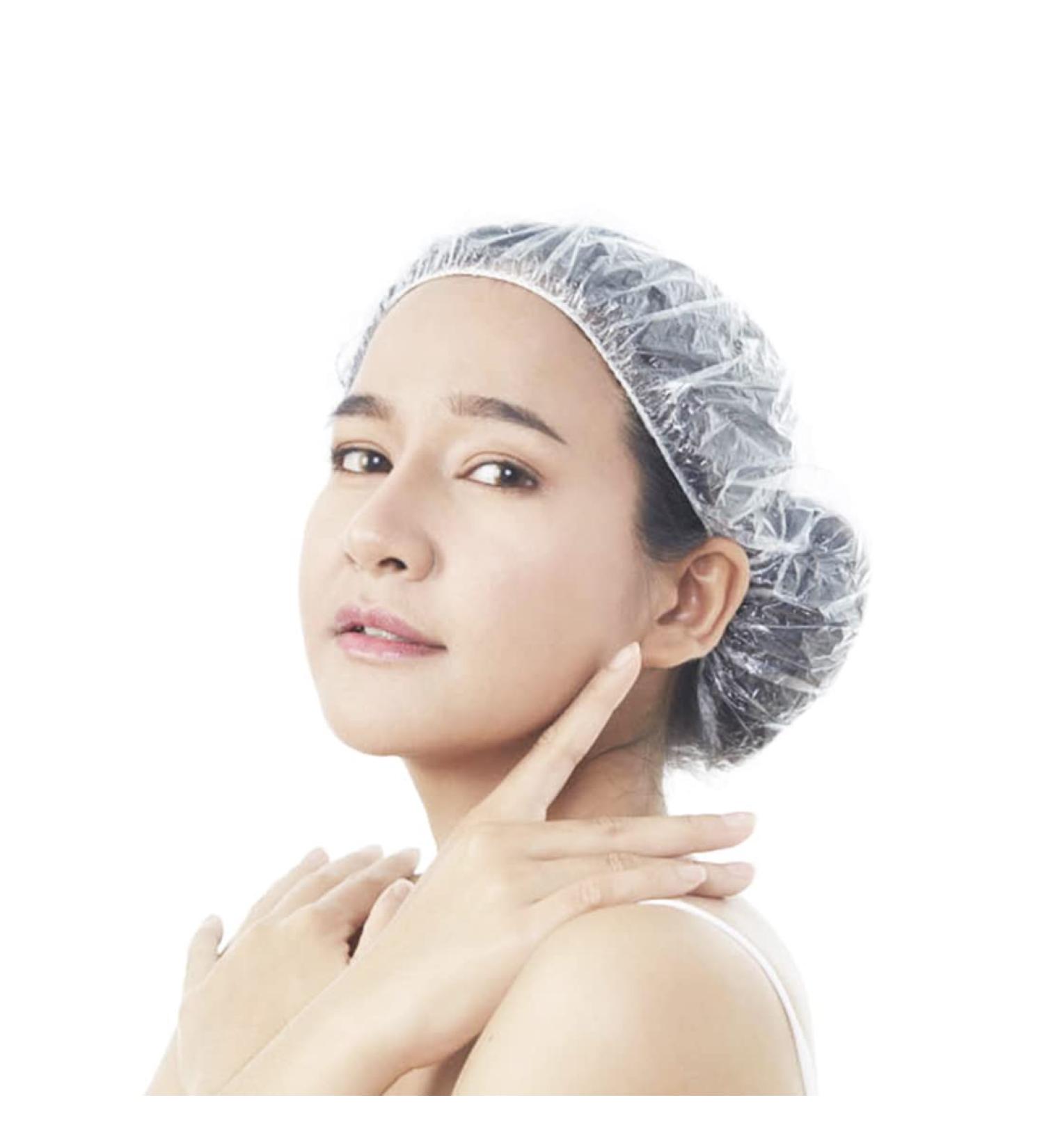 GCQQ 100pcs Disposable Shower Caps - Large 50CM Shower Cap for Women | Elastic Clear Hair Cap for Long Hair | Plastic Caps for Hotel Spa - 100PCS - Buy Online on GoSupps.com