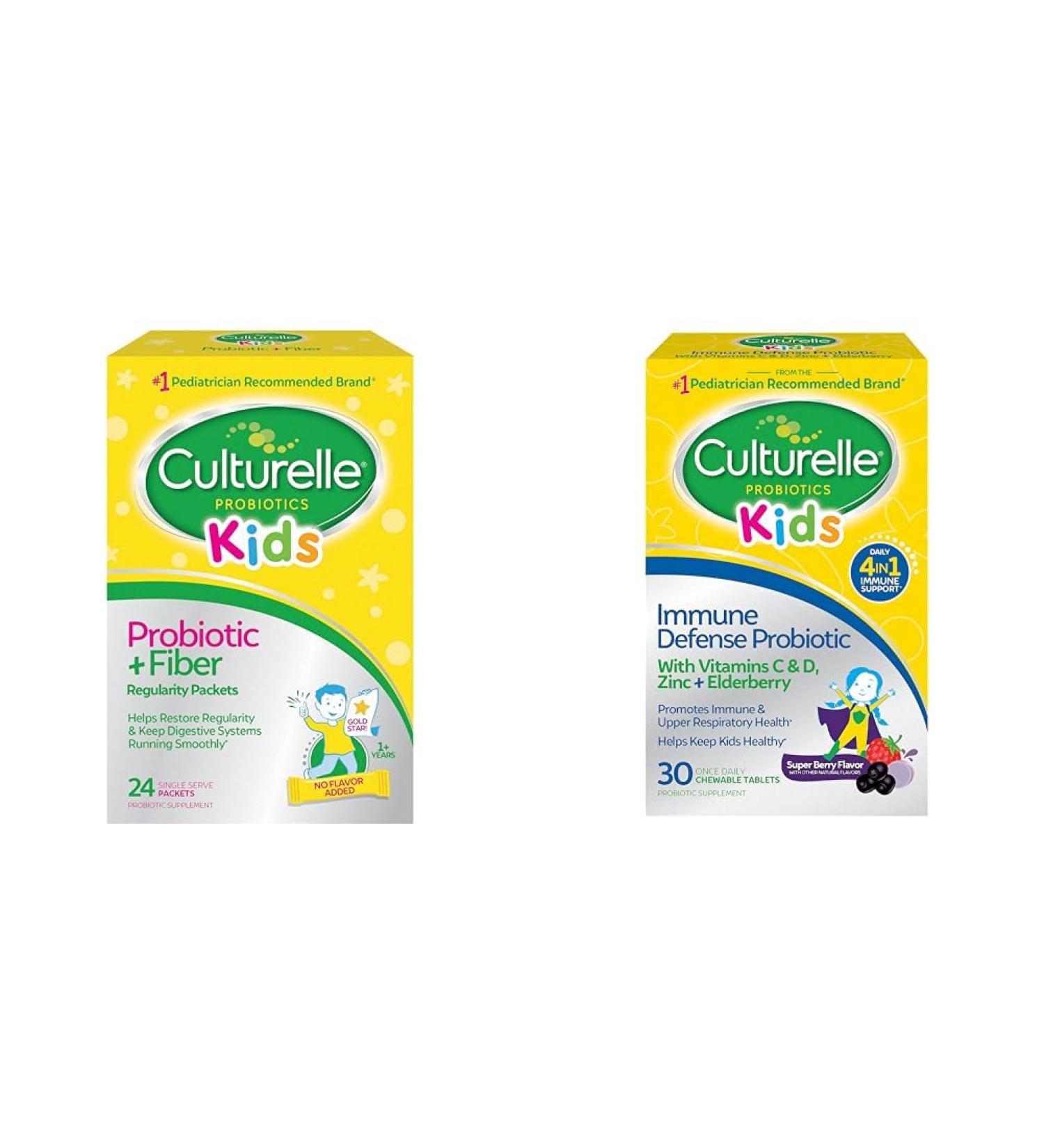 Culturelle Kids Probiotic + Fiber Packets (Ages 3+) - 24 Count - Digestive Health & Immune Support & Immune Defense Probiotic with Vitamin C Vitamin D and Zinc + Elderberry Non-GMO 4-in-1 - Buy Online on GoSupps.com
