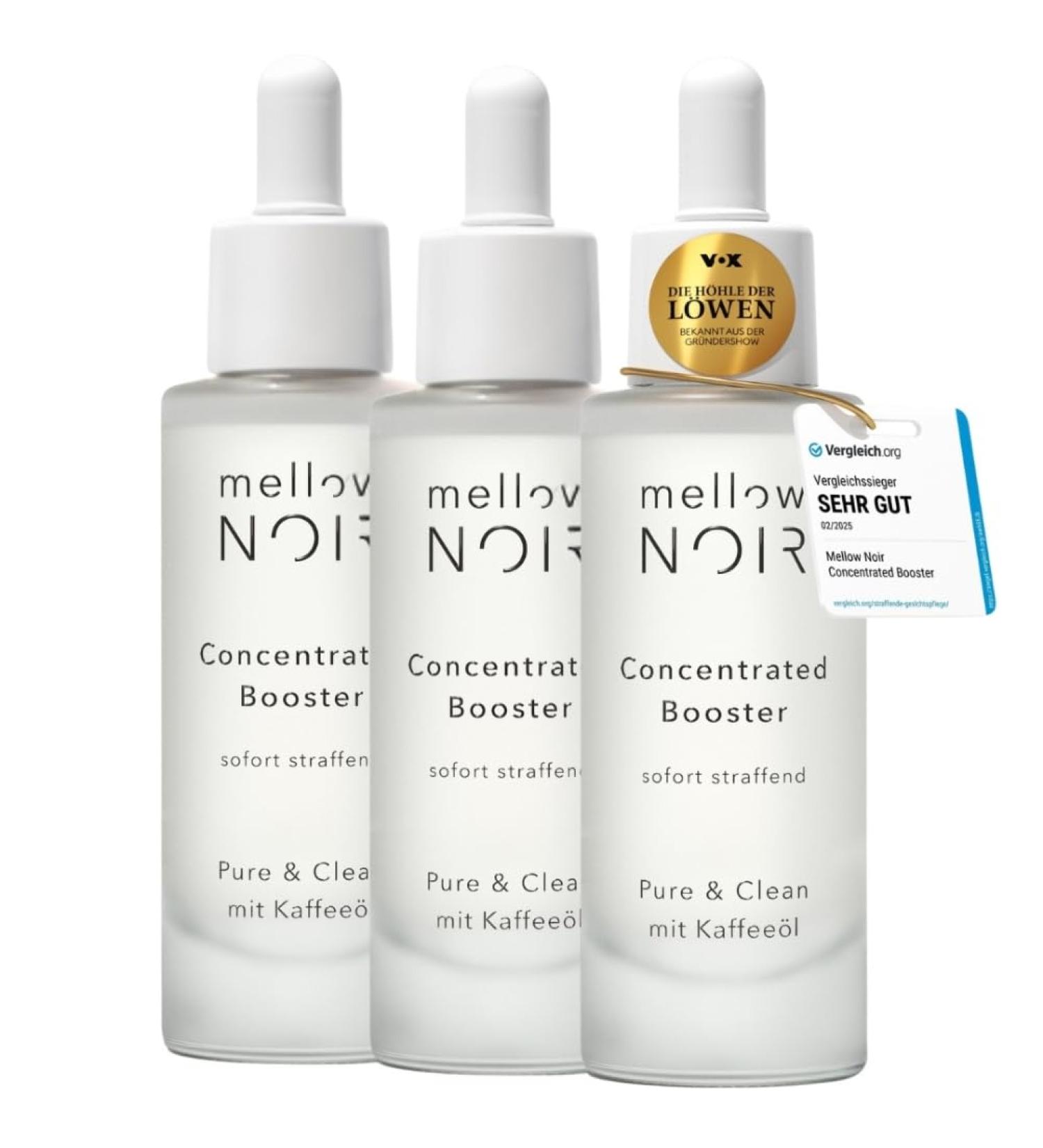  mellow NOIR mellow NOIR Concentrated Booster 3 x 30ml | Immediately Firming | Vegan Neutral & Clean | Hyaluronic Acid Face Serum | Certified Natural Cosmetics | Eye Serum - Buy Online on GoSupps.com